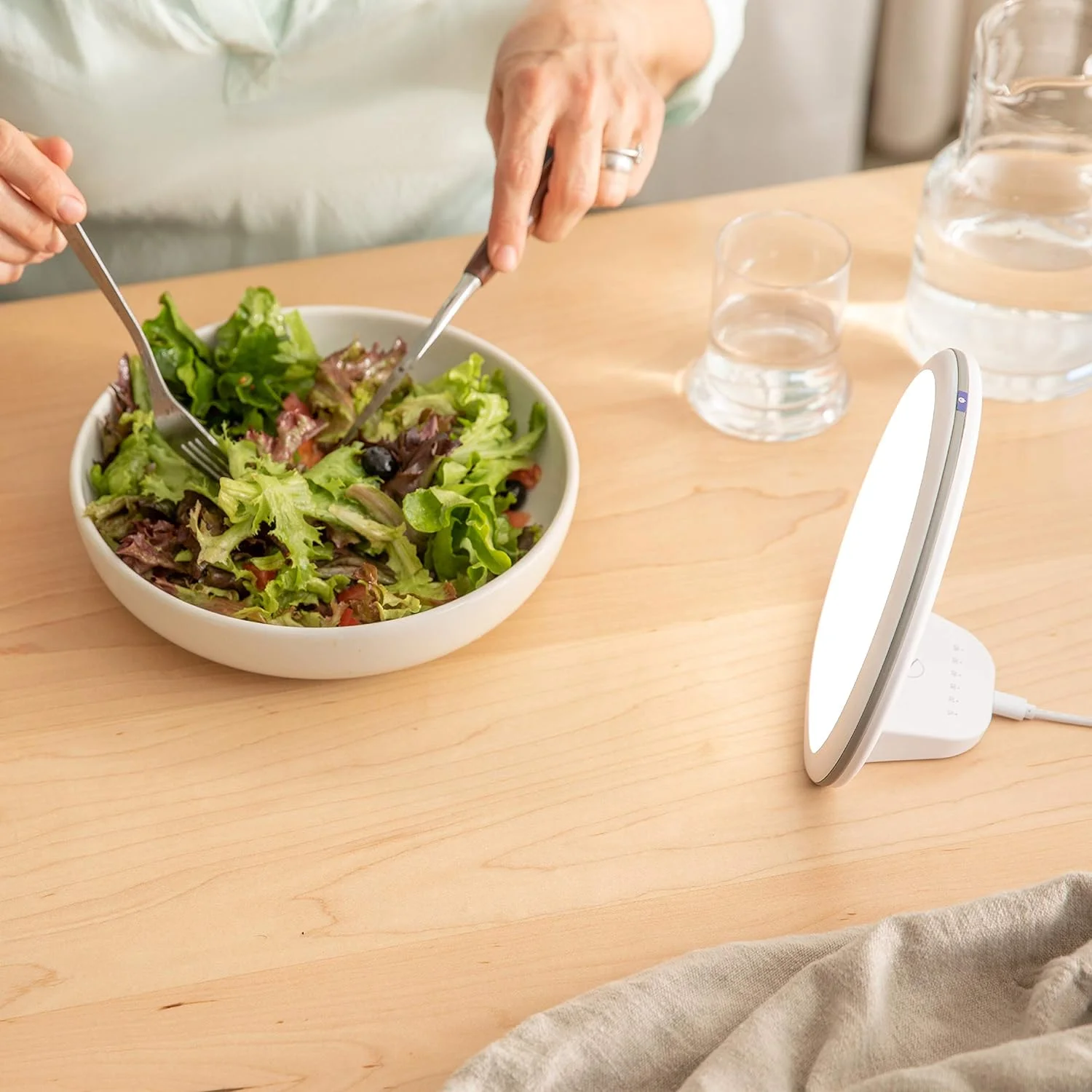 HappyLight® Alba - New Round UV-Free LED Therapy Lamp, Bright White Light with 10,000 Lux, Adjustable Brightness, Color, and Countdown Timer