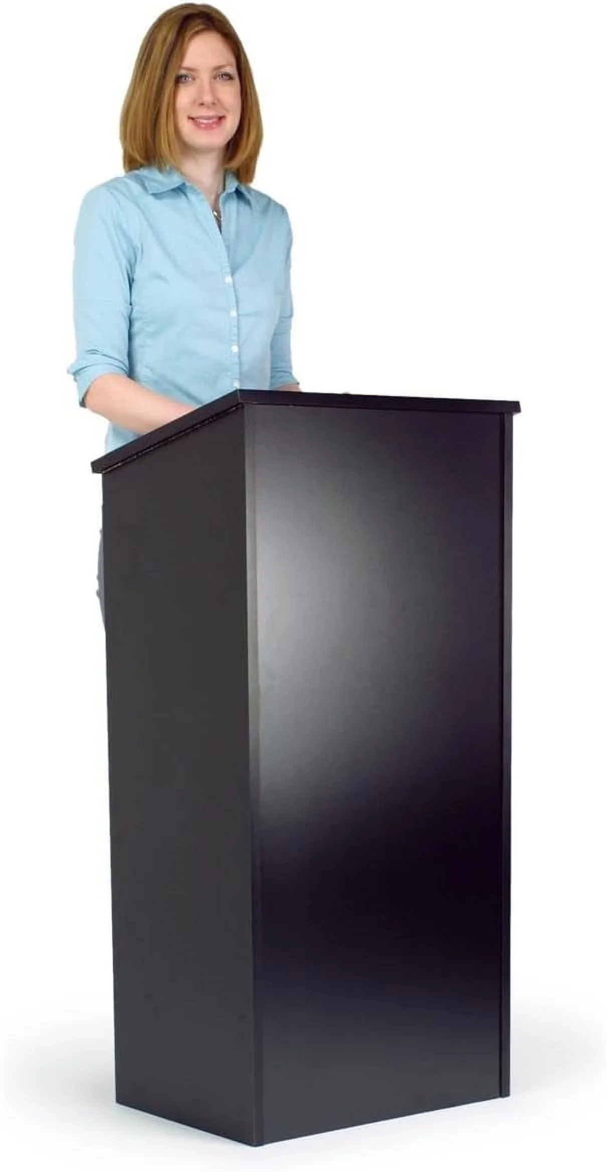 Lectern Stand With Portable Knock-Down Design, 45 Inch Floor-Standing Podium With Shelf - Black