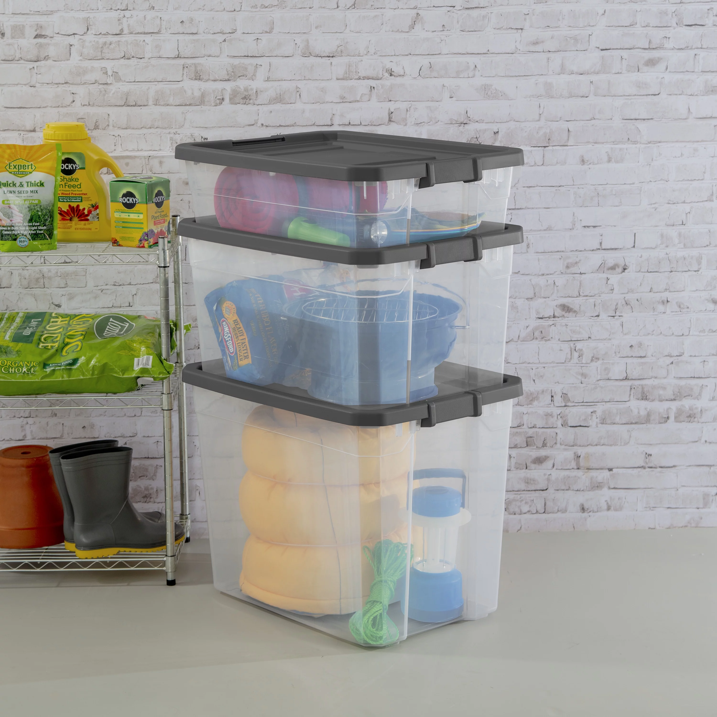 Sterilite 108 Qt. Stacker Box Plastic, Flat Gray