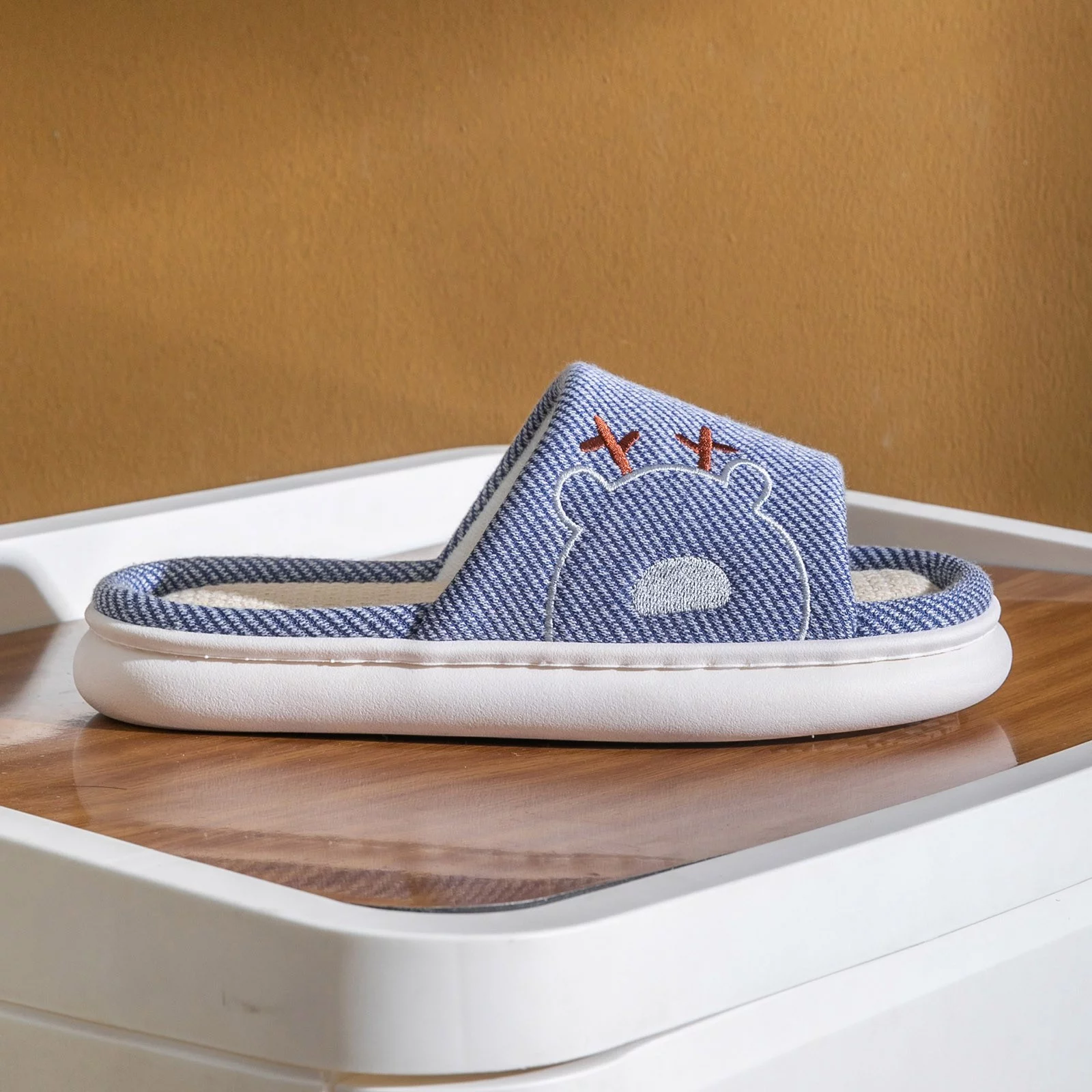 Mens Slippers Wide Width Family Couple Little Deer Linen Slippers Thick Sole Home Parent Child Cotton Linen Slippers