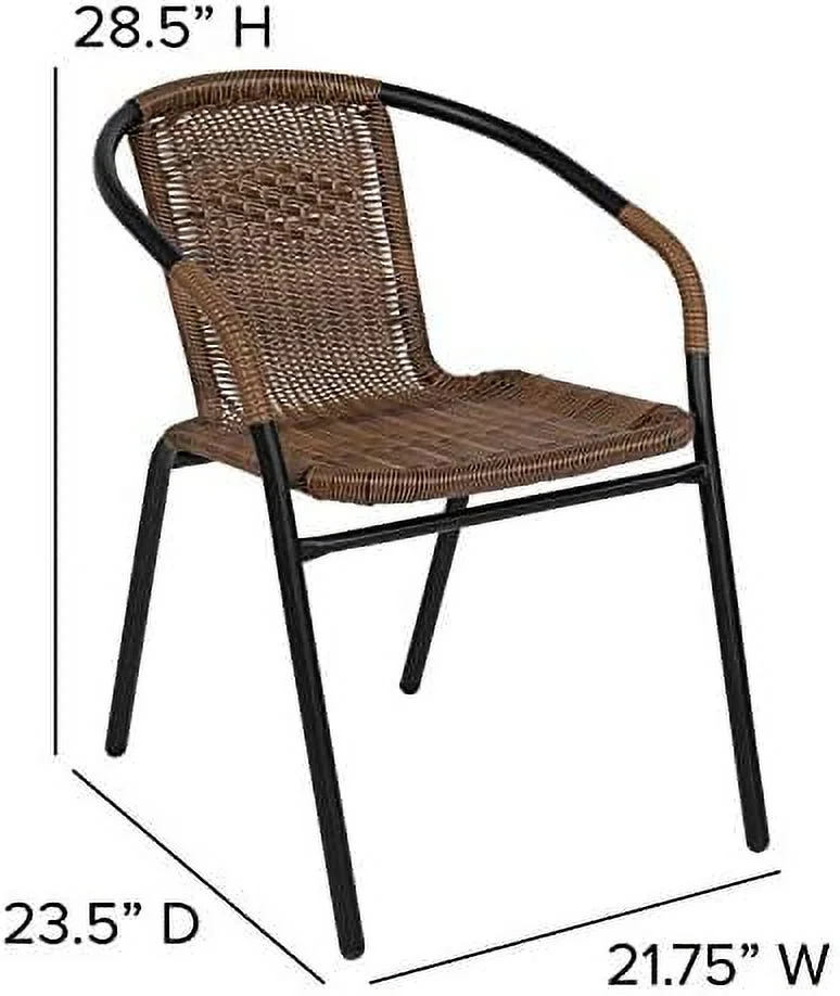 SQCFVGB 2 Pack Medium Brown Rattan Indoor-Outdoor Restaurant Stack Chair
