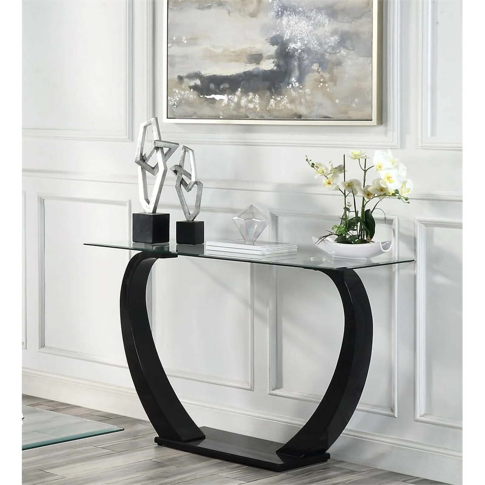 Furniture of America Navarre Glass Top Sofa Table with Black Base