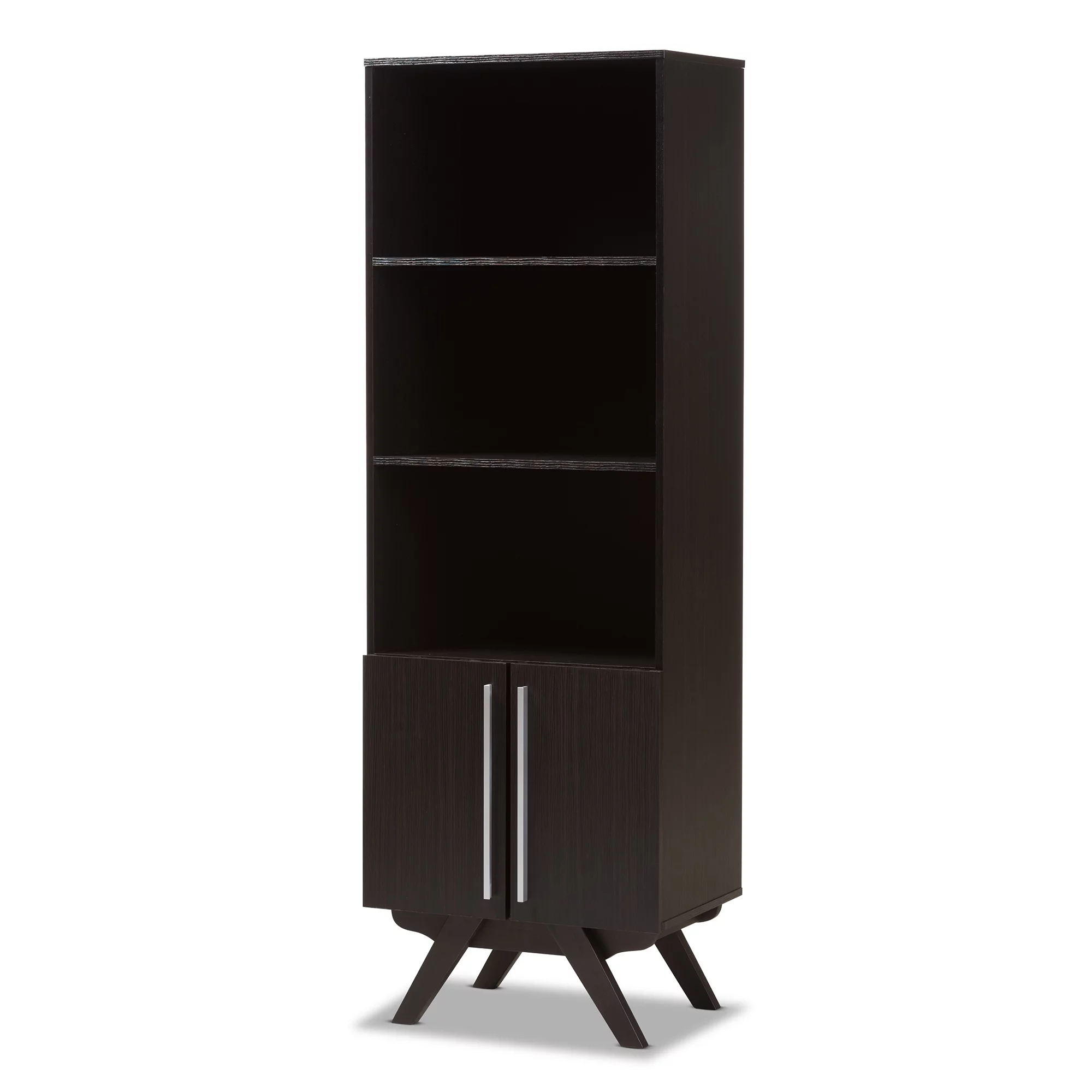 Baxton Studio Ashfield Mid-Century Modern Espresso Brown Finished Wood Bookcase-Color:Brown,Finish:Dark Wood,Material:Particle Board/MDF,Quantity:1,Style:Mid-Century