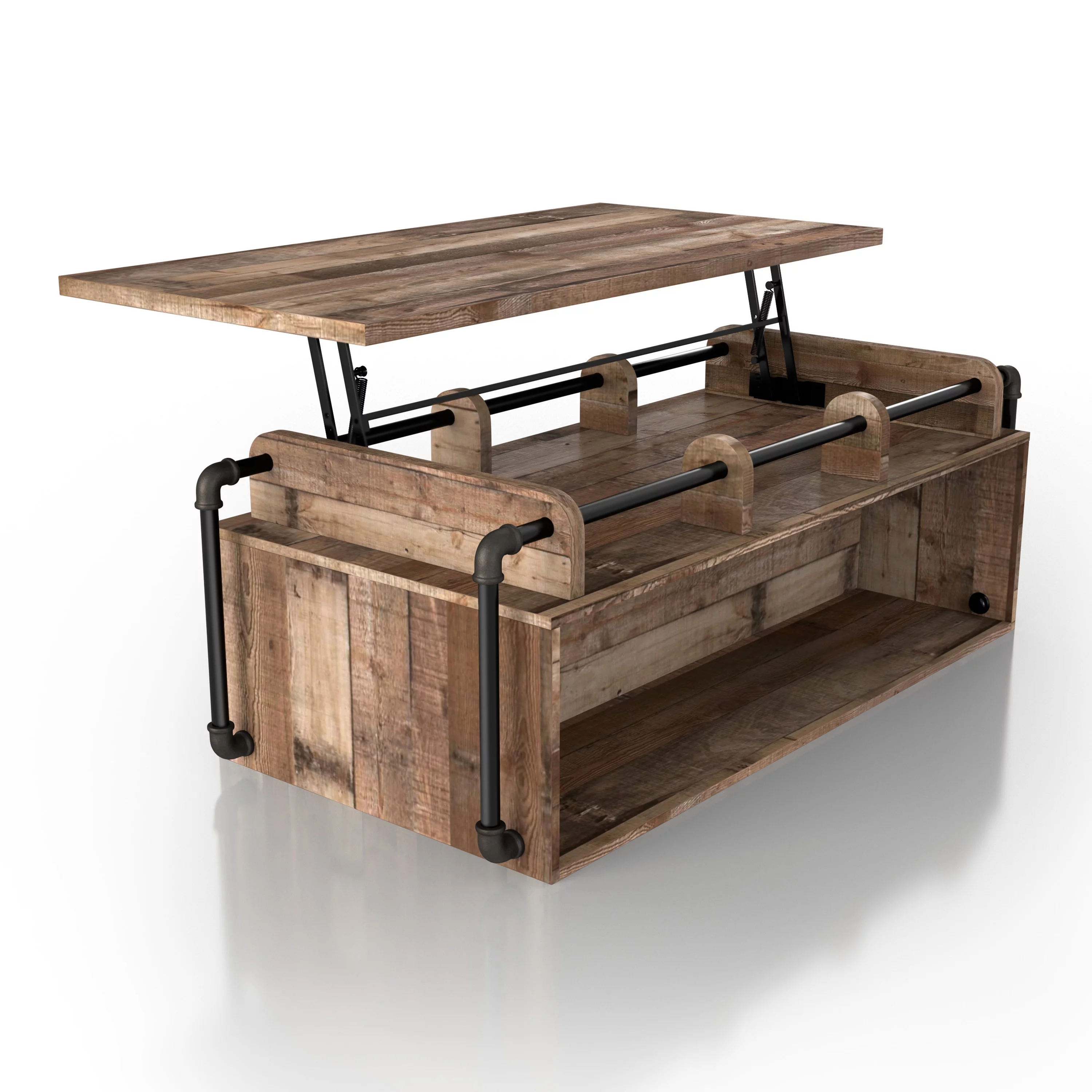 Furniture of America Junis Industrial Wood and Metal Lift Top Coffee Table, Reclaimed Barnwood