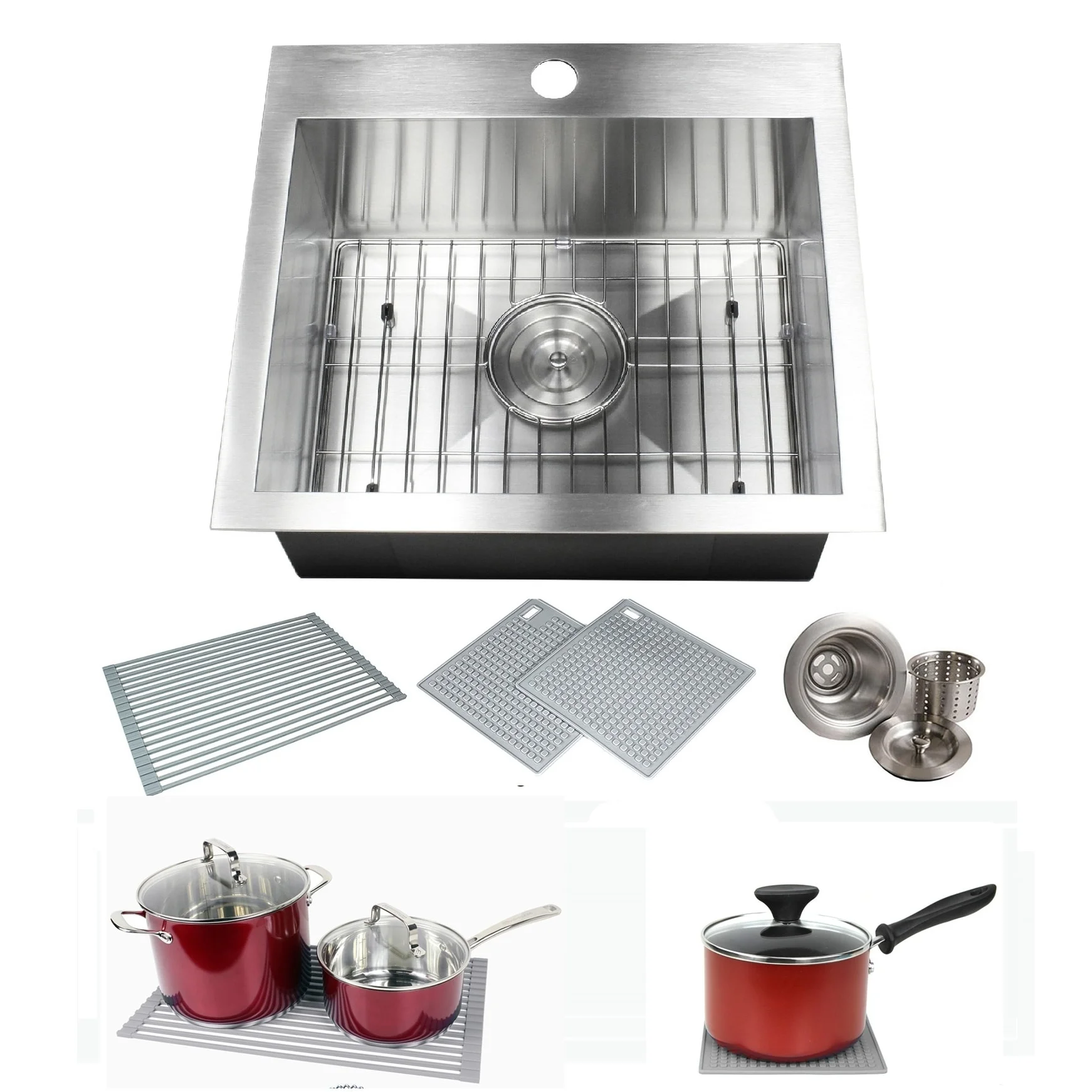 Contempo Living Inc Topmount / Drop-in 19 in. x 17 in. x 9 in. Stainless Steel Prep / Bar / Island Single Bowl Zero Radius Kitchen Sink