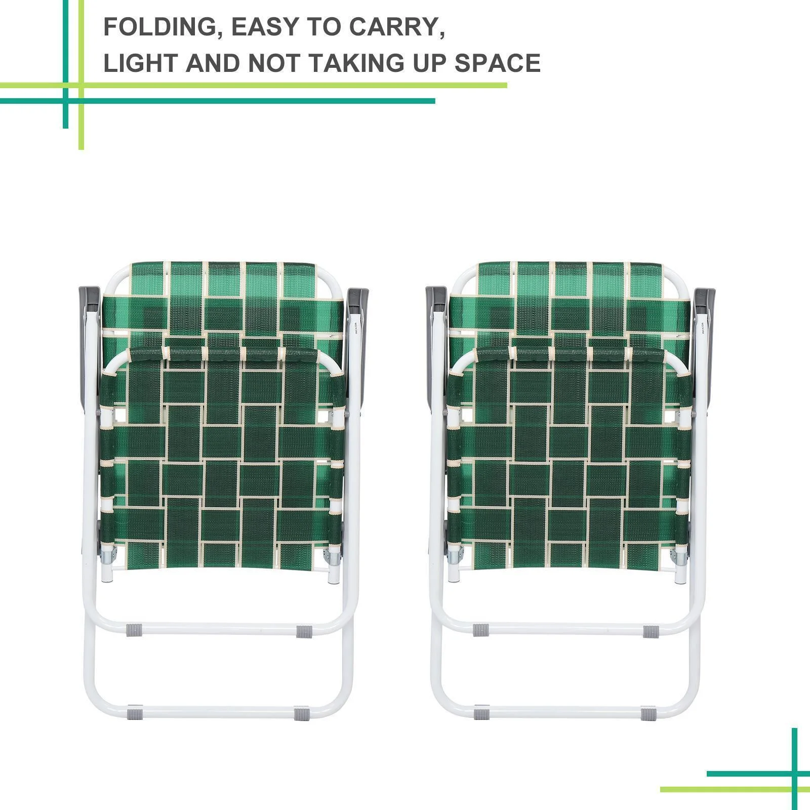 2 Pack Folding Web Chair Beach Chair Lawn Patio Webbed Strap Furniture
