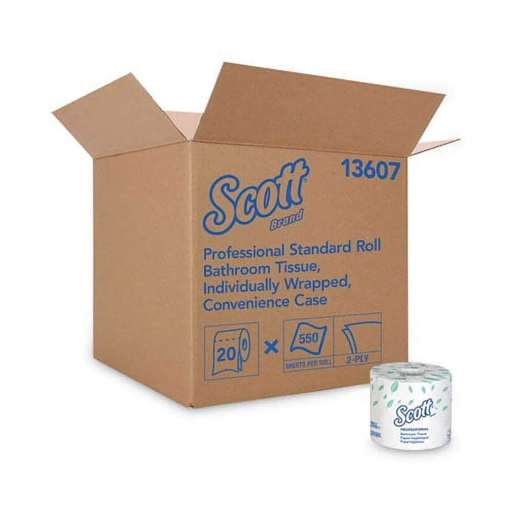 Scott Essential Standard Roll Bathroom Tissue for Business, Septic Safe, Convenience Carton, 2-Ply, White, 550/Roll, 20 Rolls/CT (13607) - 5 Pack