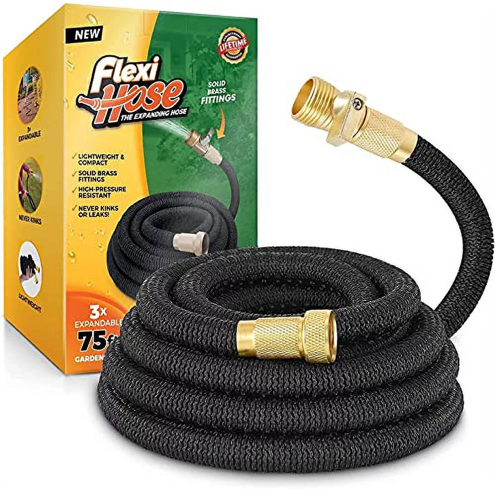 Flexi Hose Upgraded Expandable Garden Hose 75 FT Extra Strength 3/4 Solid Brass Fittings