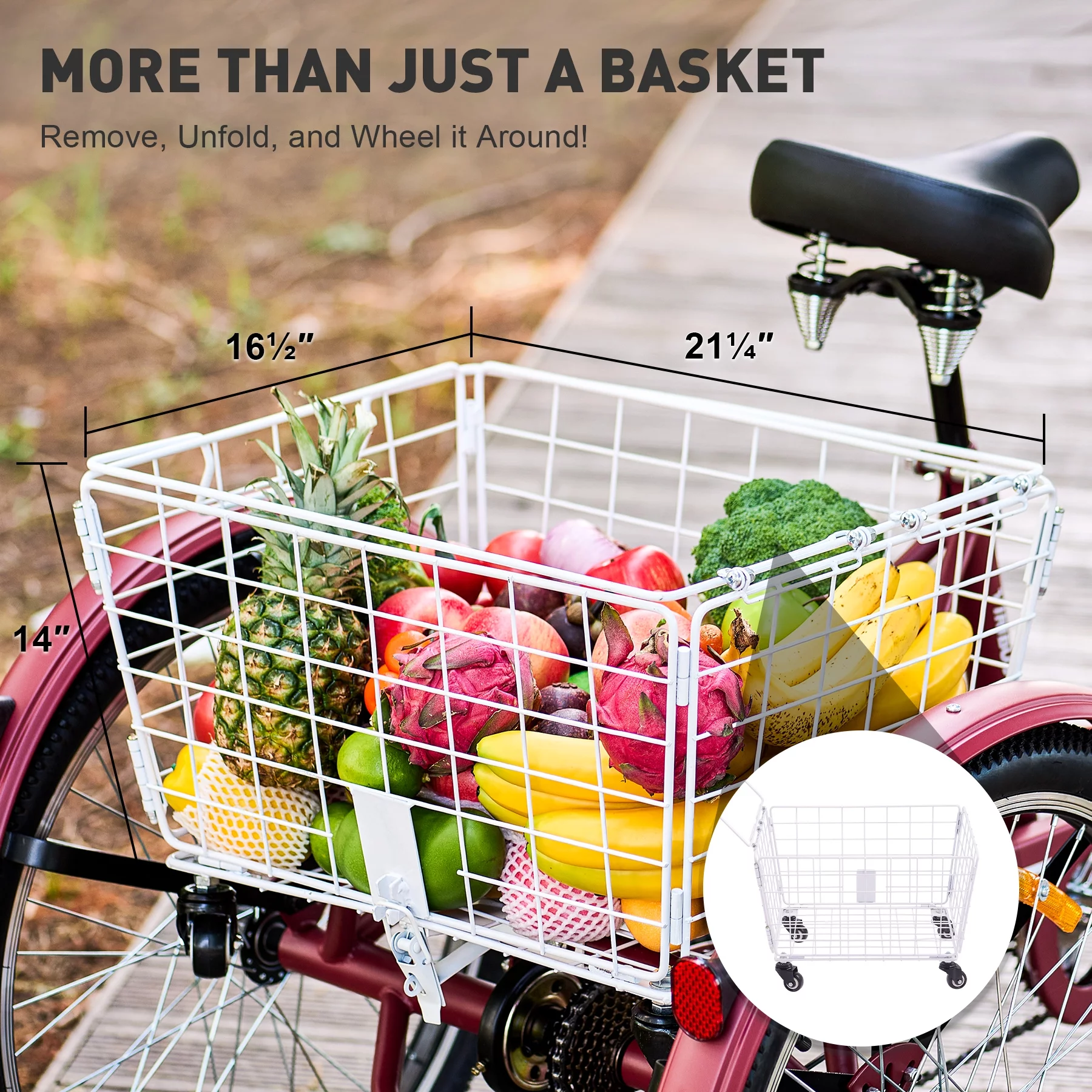 VIRIBUS 26 Inch Adult Trike 7 Speed Bike w Adjustable Seat 2 Baskets Matte Red