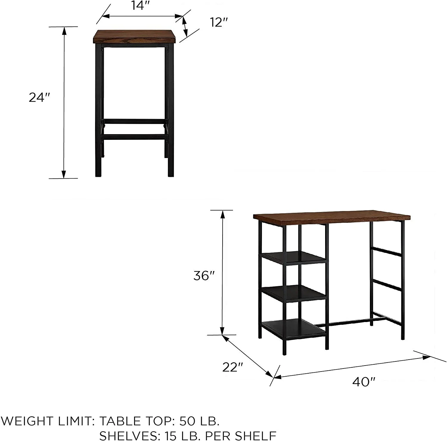 TJUNBOLIFE Cosmo 3-Piece Metal Pub Set With Wood Top  Dark Mahogany
