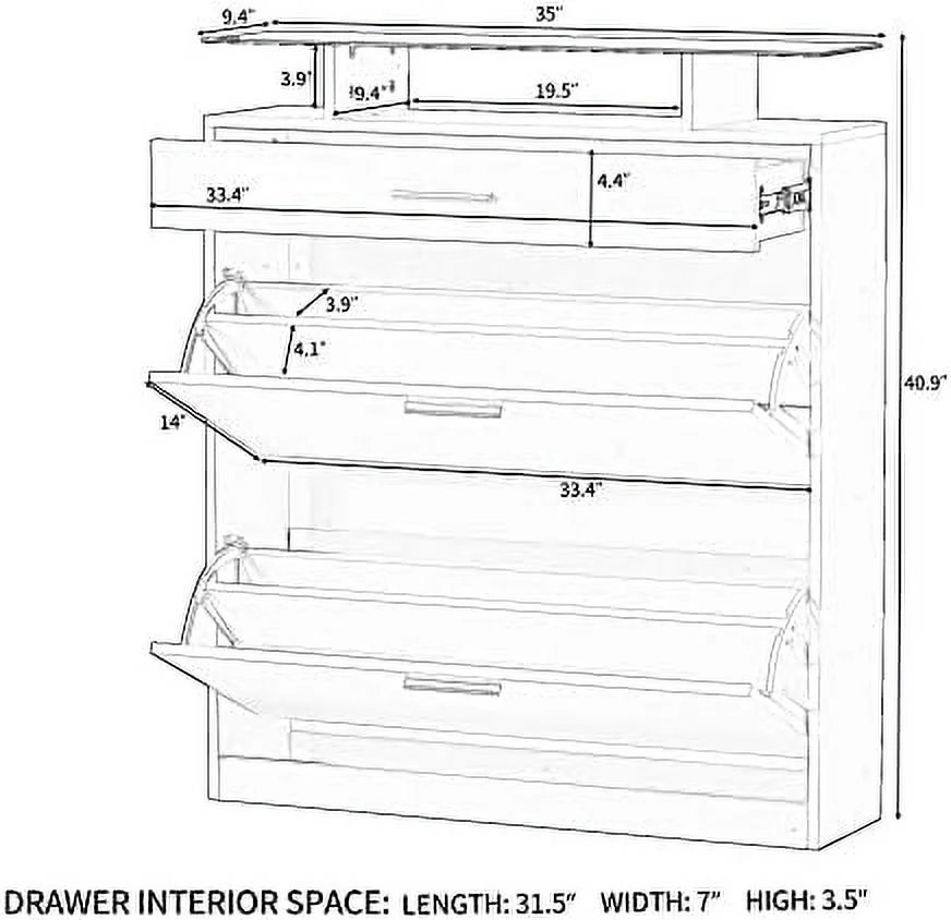 ZWNLKQG Harper & Bright Designs Modern Shoe Cabinet with 4 Flip Drawers  Multifunctional 2-Tier Shoe  Organizer with Drawers  Free Standing Shoe Rack for Entrance Hallway  Black.