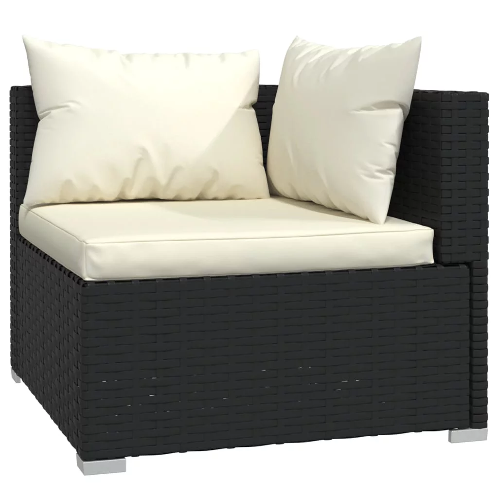 Carevas 11 Piece Patio Set with Cushions Black Poly Rattan