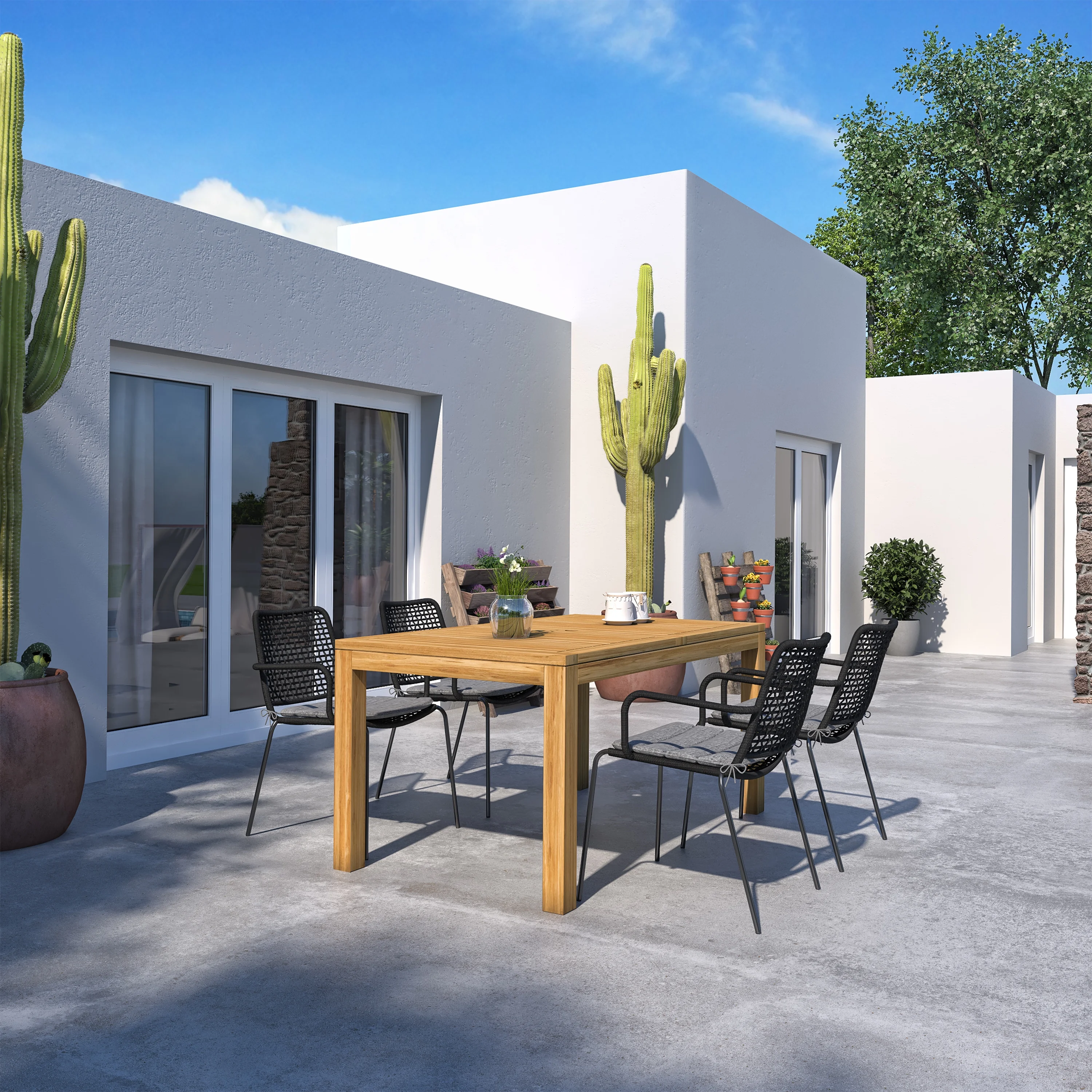 Amazonia Van Buren 5 Pieces Certified Teak Rectangular Outdoor Dining Set, Ideal for Patio, Seating Capacity: 4