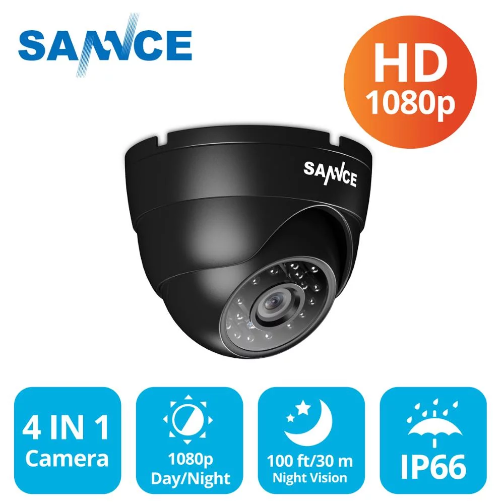 SANNCE AHD/TVI/CVI/CVBS 4-in-1 1080p Security Camera IP66 Weatherproof Analog CCVT Surveillance Dome Camera for Indoor and Outdoor Use