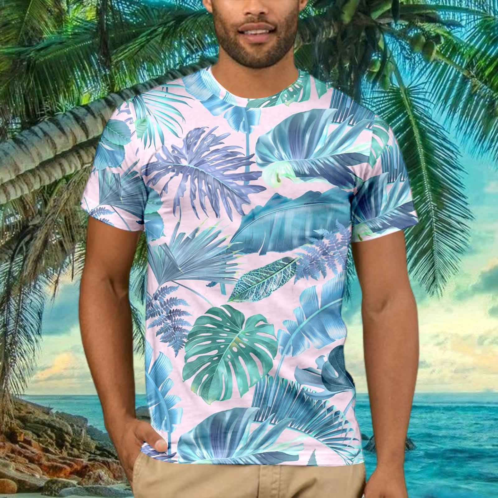 Mens Summer Thin T Shirt 3D Printed Seaside Coconut Leaf Printed T Shirt Men T Shirts Casual Men T Shirts Pack V Neck Men Undershirt Plan T Shirt Big And Tall Men's Shirts Men Graphic T Shirts Bulk