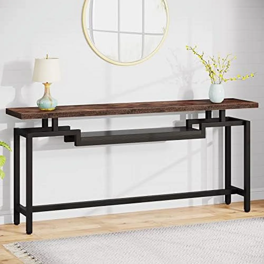 CHGTYS 70 inch Sofa Table  Narrow Long Console Table with 2 Tiers  Industiral TV Console Behind Couch Table with  for Entryway  Living Room  Brown & Black