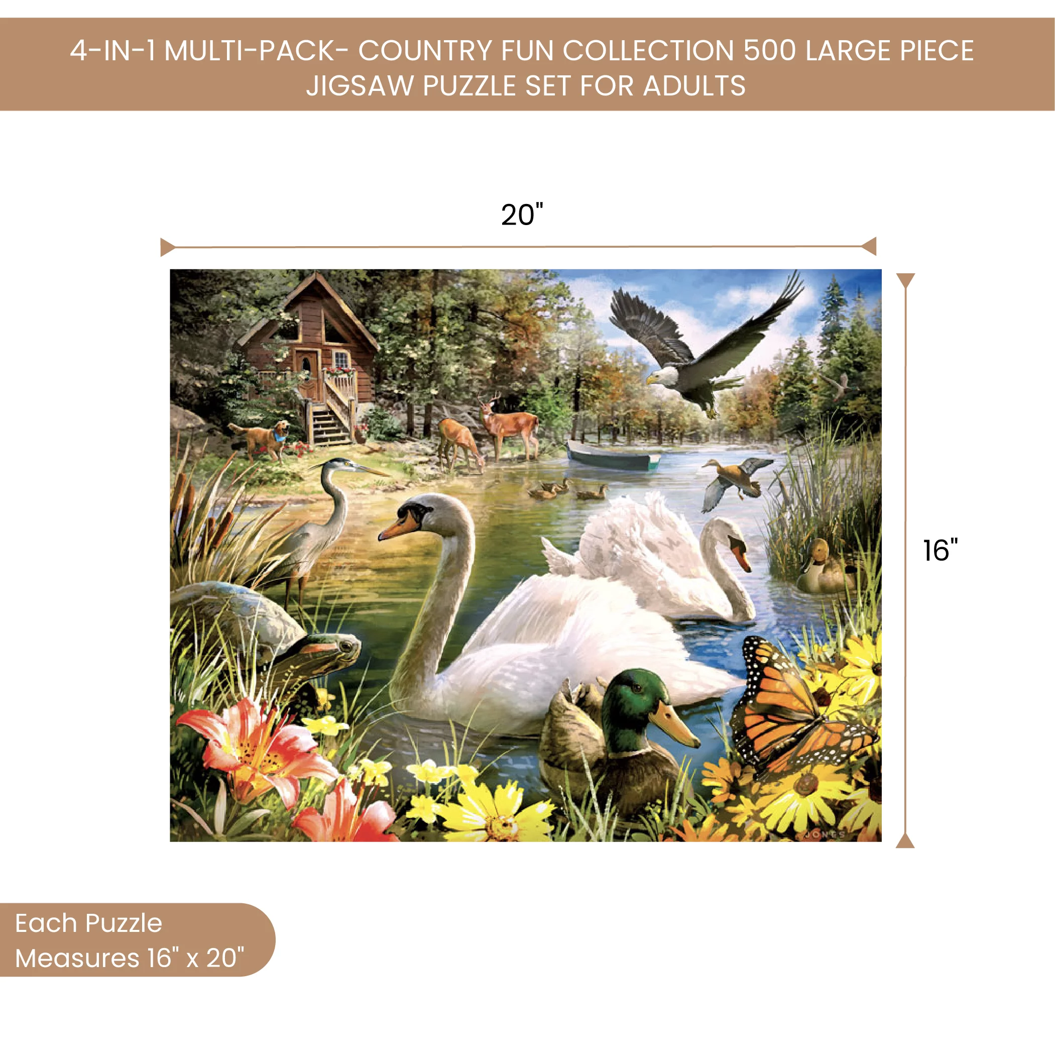 Bits and Pieces - 4-In-1 Multi-Pack Country Fun 500 Piece Jigsaw Puzzles for Adults - Each Puzzle Measures 16 