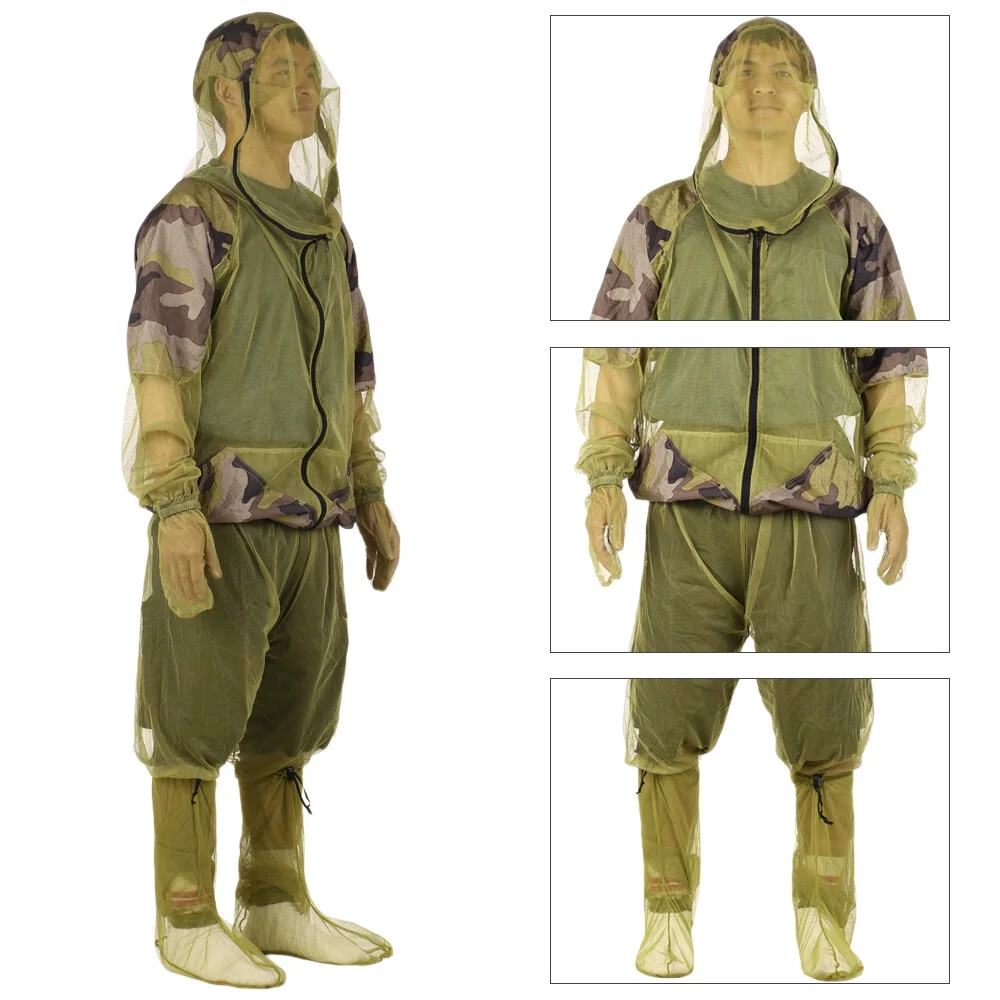 Lixada Outdoor Mosquito Repellent Suit Bug Jacket Mesh Hooded Suits Fishing Hunting Camping Jacket Insect Protective Mesh Shirt Gloves Pants
