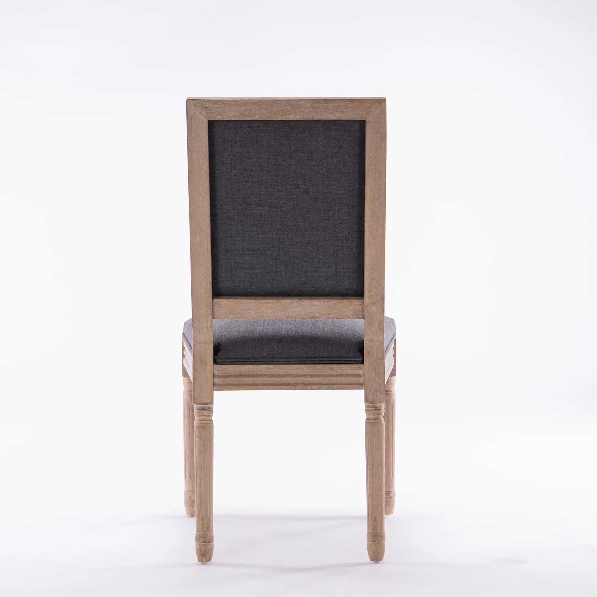 French Style Solid Wood Frame Antique Painting Linen Fabric Square Back Dining Chair,Set of 2,grey