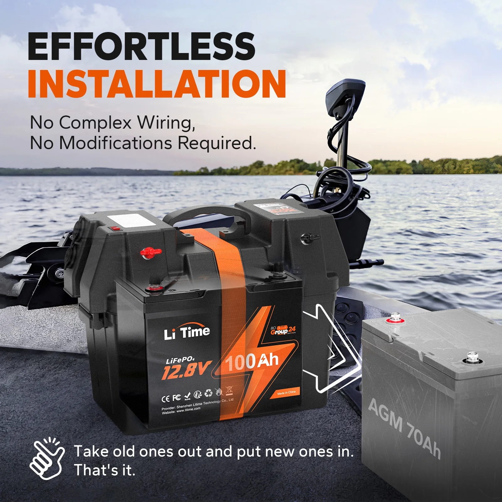 LiTime 12V 100Ah BCI Group 24 Lithium Battery, Rechargeable LiFePO4 Battery with Up to 15000 Cycles, 1.28kWh and Higher Energy Density, Perfect for Van, Trailer, RVs, MotorHome and Boat Scenarios