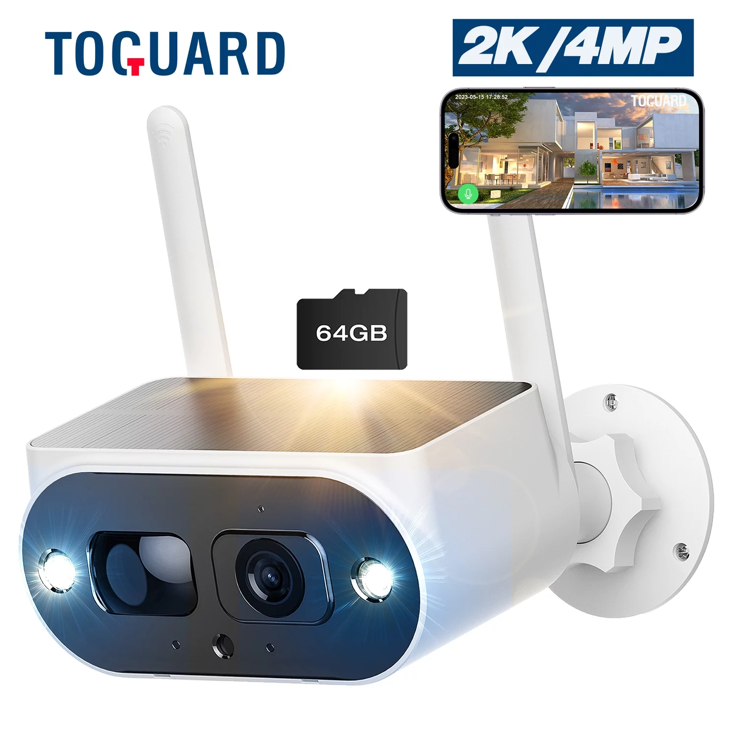 Toguard SC15 2K/4MP Solar Security Camera Wireless WiFi Outdoor Battery Powered Bullet Surveillance Camera