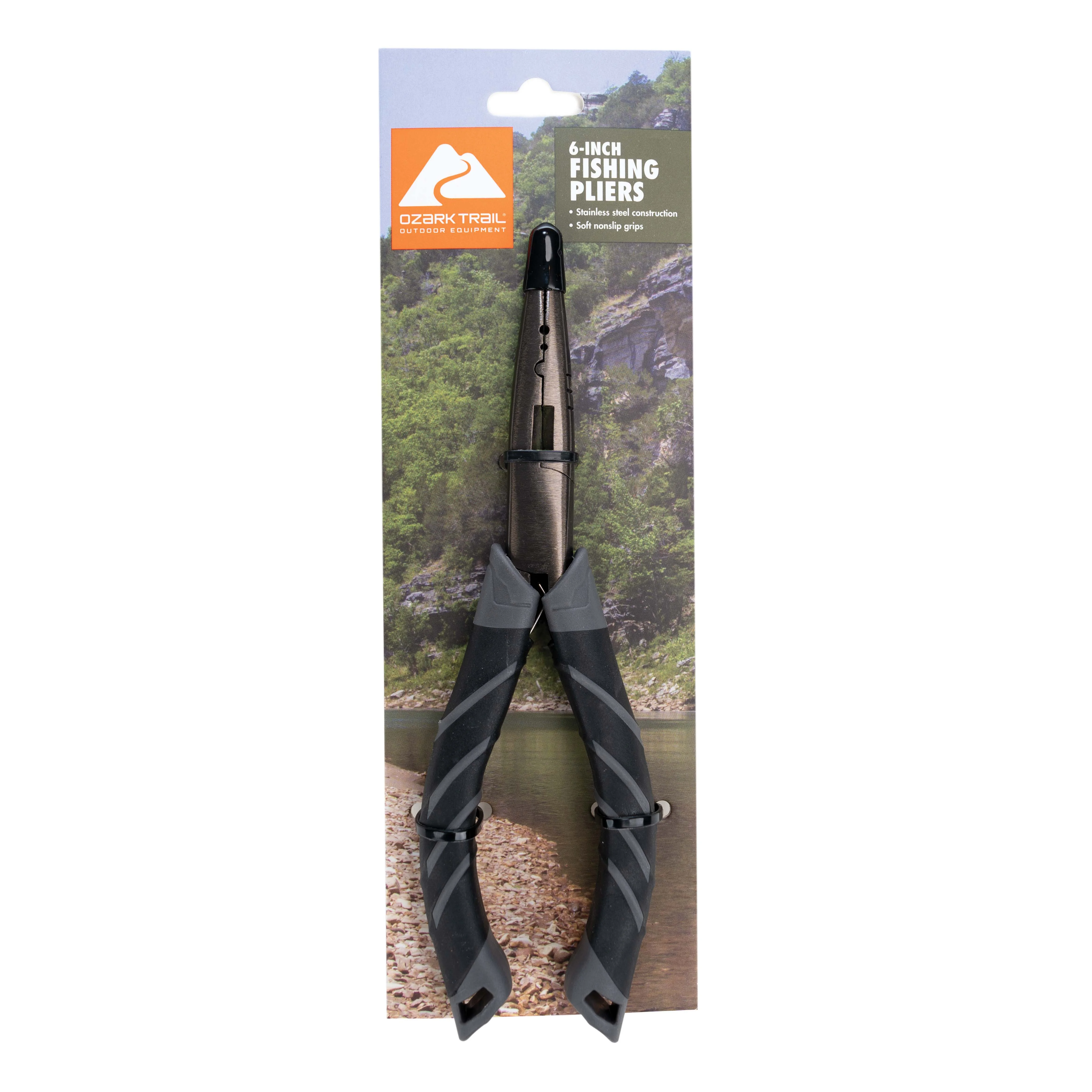 Ozark Trail 6 inch Stainless Steel Pliers with Soft Grip. Fishermans Needle Nose Plier.