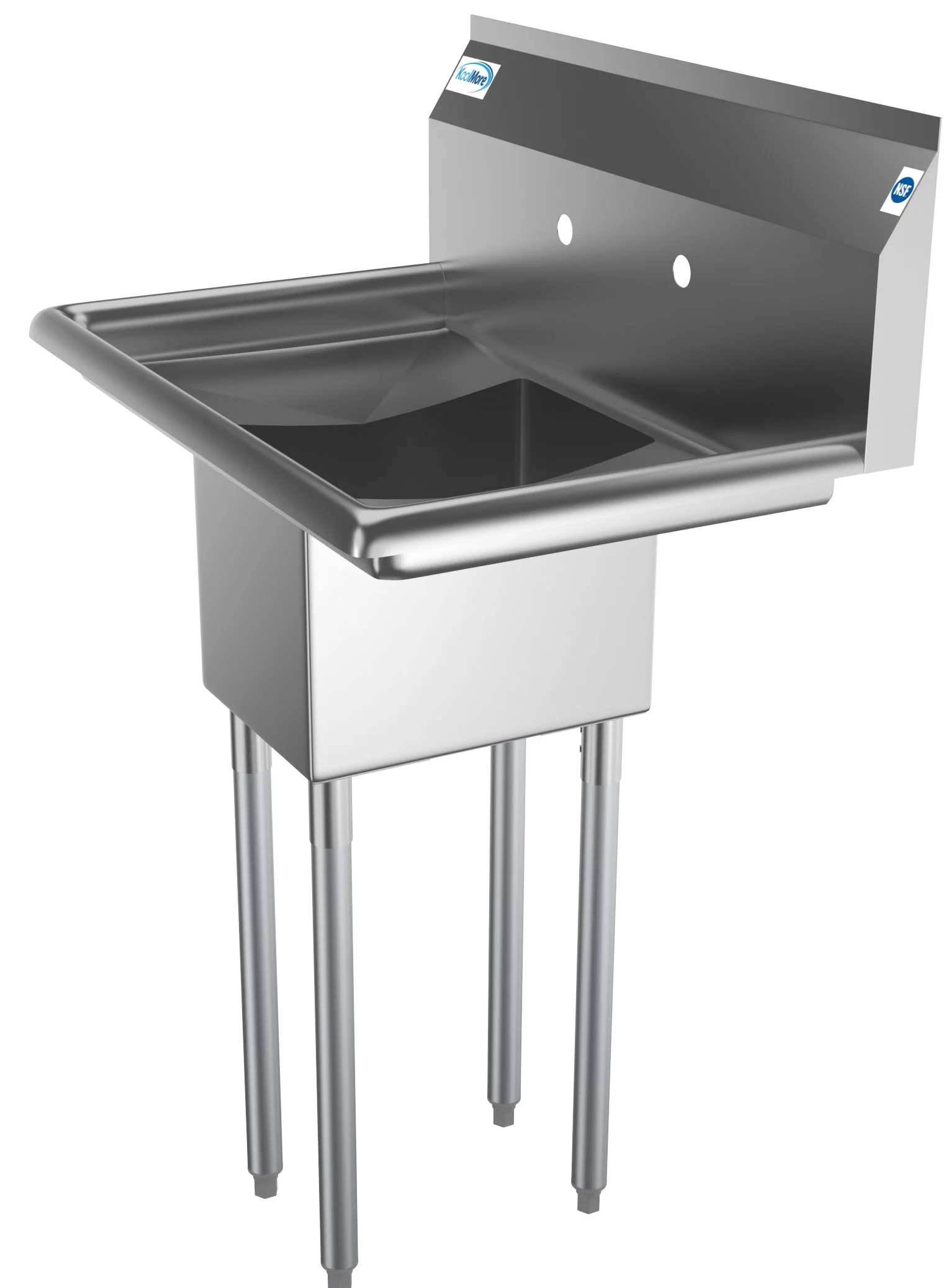 Freestanding Stainless Steel 30 in. 2-Hole Single Bowl Commercial Kitchen Sink