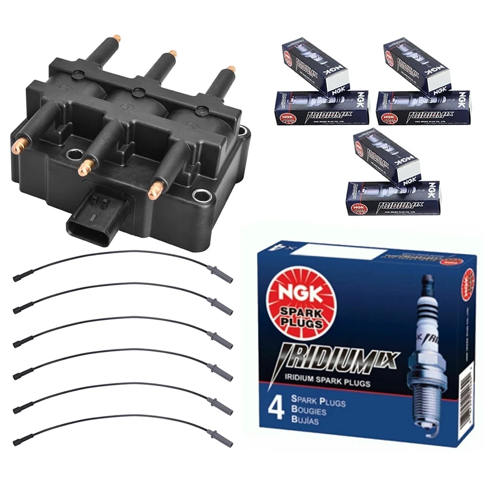 Set of 1 ISA Ignition Coil & 1 Wire Set & Set of 6 Spark Plug Compatible with Chrysler Dodge 2001-2010 Town & Country Voyager Grand Caravan V6 3.3L 3.8L Replacement For UF305