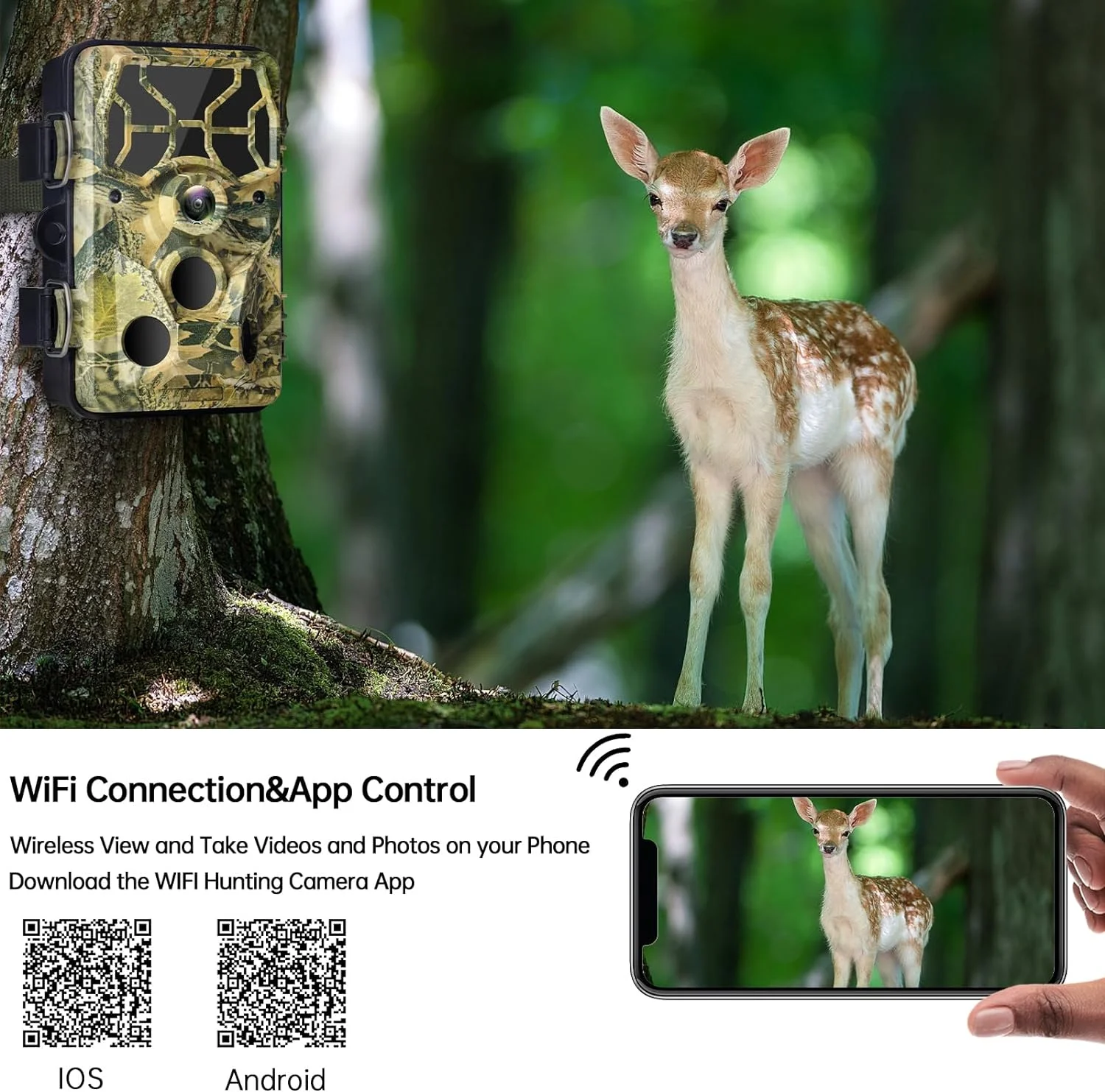 CAMPARK WiFi Trail Camera, 30MP 1296P Hunting Wildlife Camera with Night Vision, IP66 Waterproof 0.3s Fast Trigger Speed Game Camera, Trail Camera for Wildlife Hunting