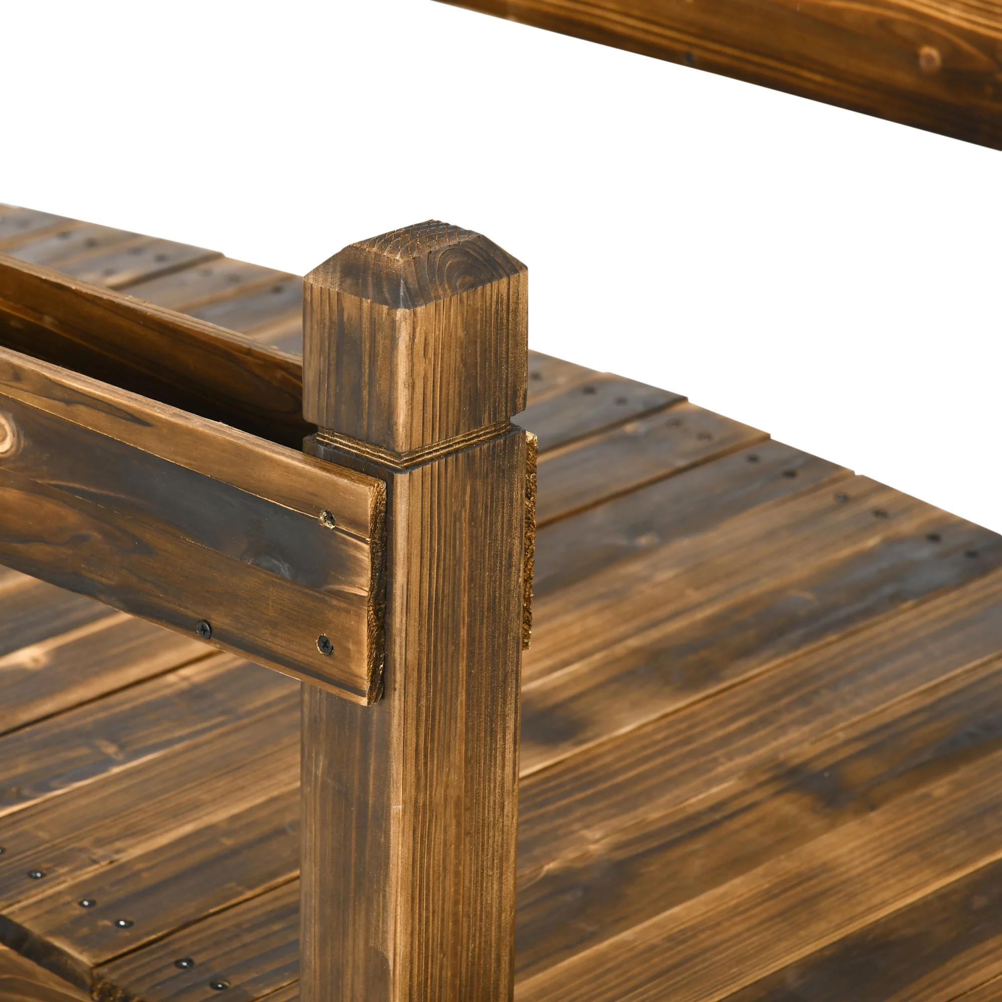 Outsunny Wooden Garden Bridge with Planters, Stained Finish Arc Footbridge