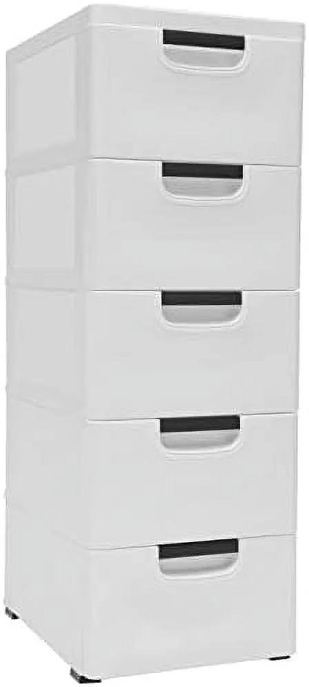 MQLIFEBOOM Plastic Drawers Dresser   Cabinet with 5 Drawers  Closet Drawers Tall Dresser Organizer with 4 Wheels for Clothes Playroom Bedroom Kitchen  Furnitur (18" Wx12 Dx33 H  Blue)