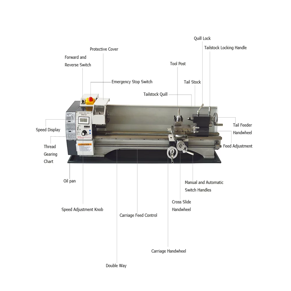 Mini Metal Bench Lathe Variable Speed Precision Inch Instrument Machine Threaded Version WM210V 1100W 8