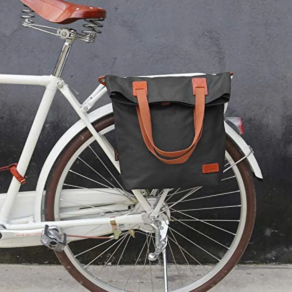 TOURBON Cycling Bicycle Pannier Waxed Canvas Waterproof Clip-On Quick-Release Bike Bag Shoulder Tote Bag for Women