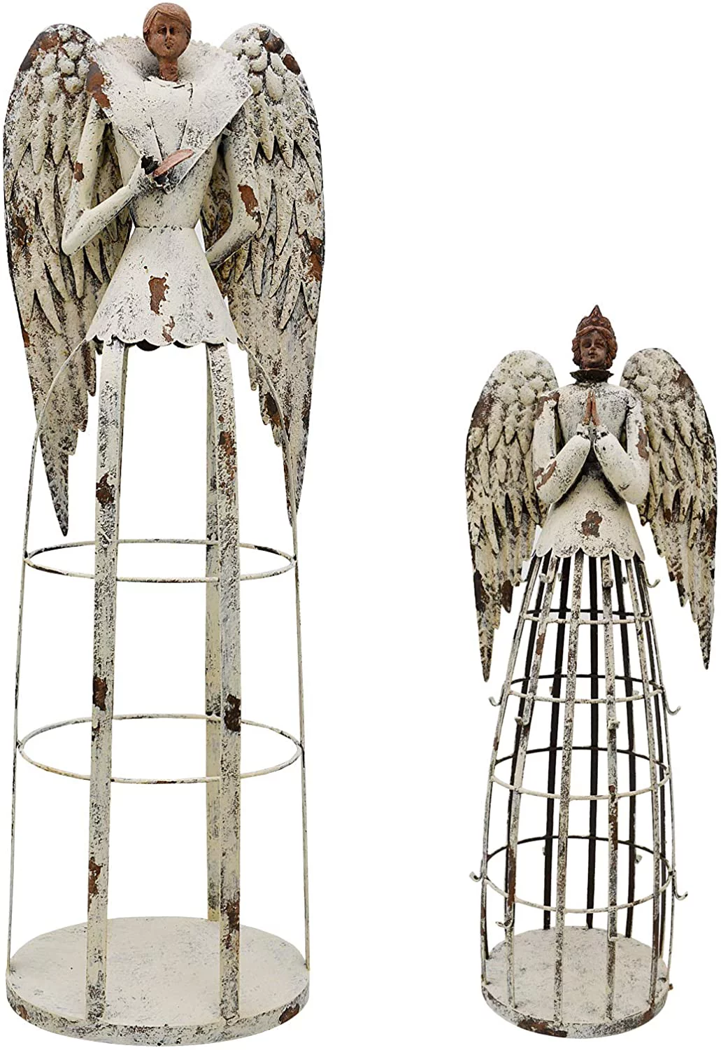 Attraction Design Antiqued Metal Garden Angel Statue Set of 2, Indoor Outdoor Angel Yard Art Decor Lawn Patio Decorations Holiday Decor Garden Present Idea (Rusty Angel Pack)