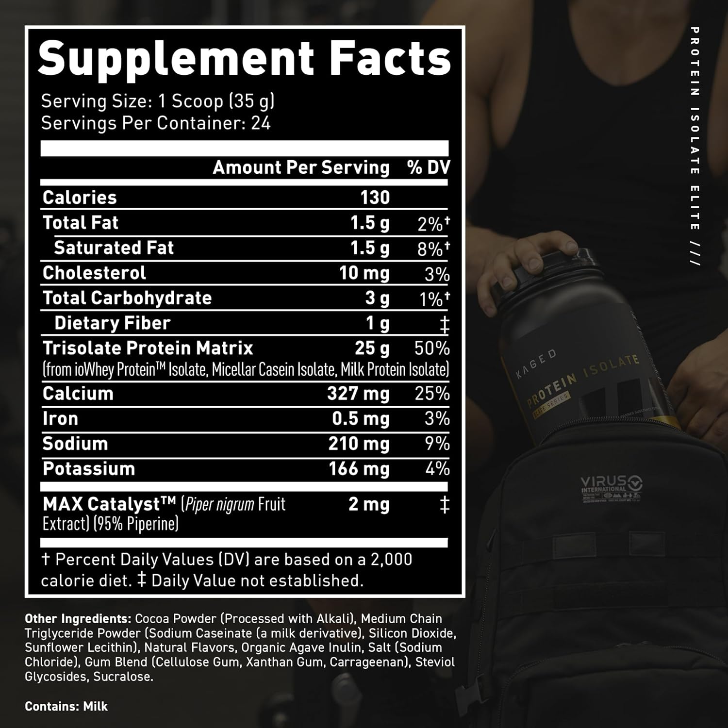 Kaged Protein Powder Elite: 100% Isolate Blend Whey, Casein, and Milk Protein, Chocolate, 2lbs