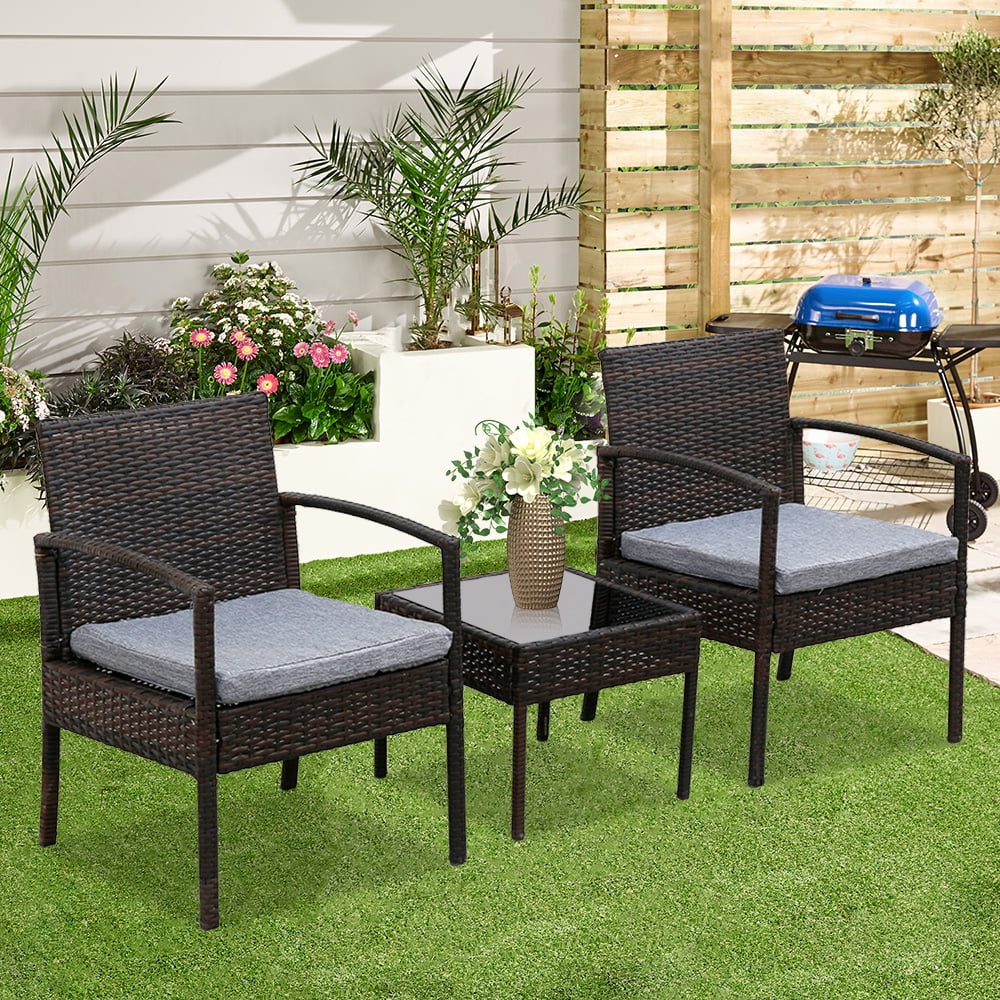 SamyoHome 3PCS Bistro Patio Porch Set Outdoor Garden Furniture Rattan