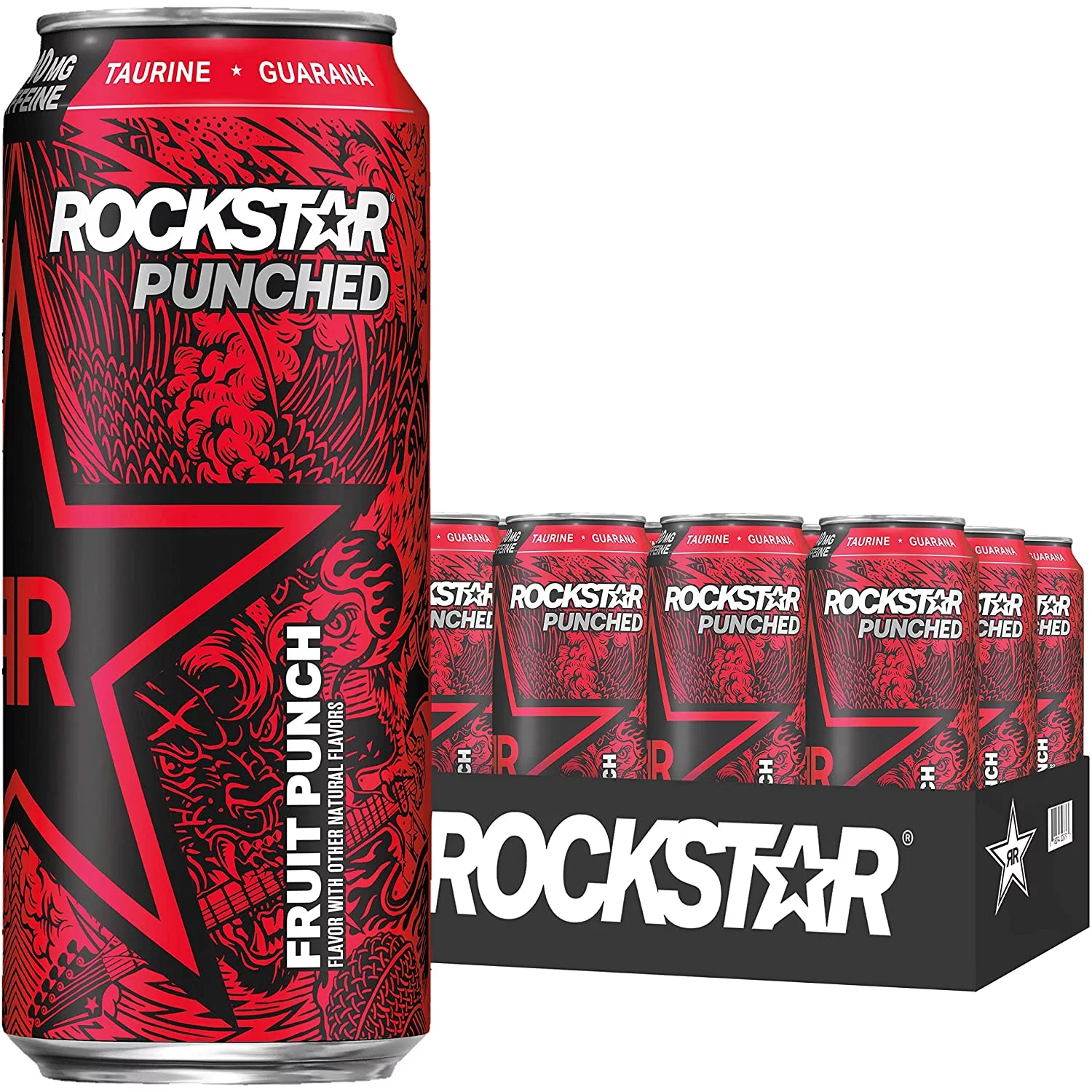 Rockstar Punched Energy Drink, Fruit Punch, 16oz Cans (12 Pack) (Packaging May Vary)