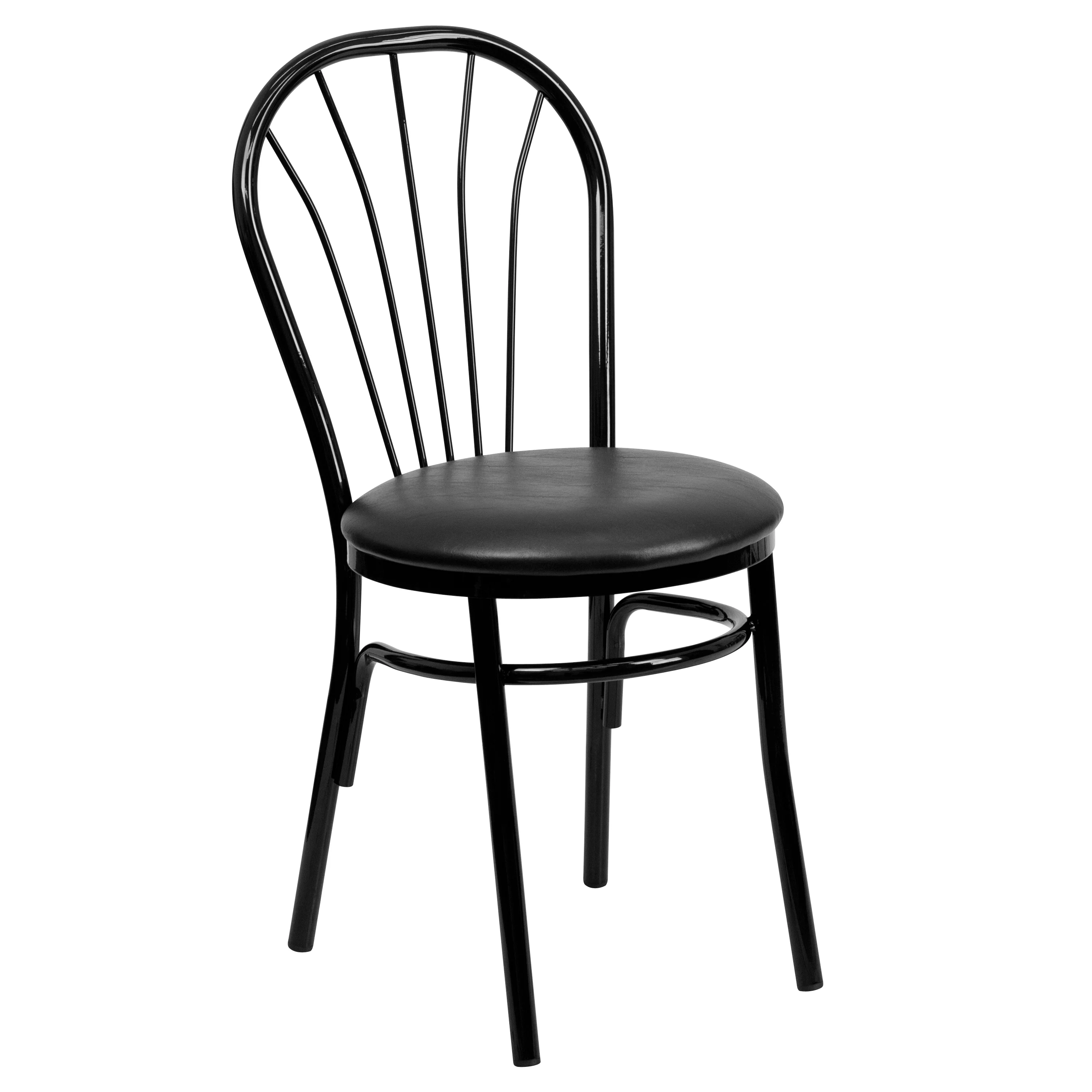 Emma + Oliver Fan Back Metal Chair - Black Vinyl Seat