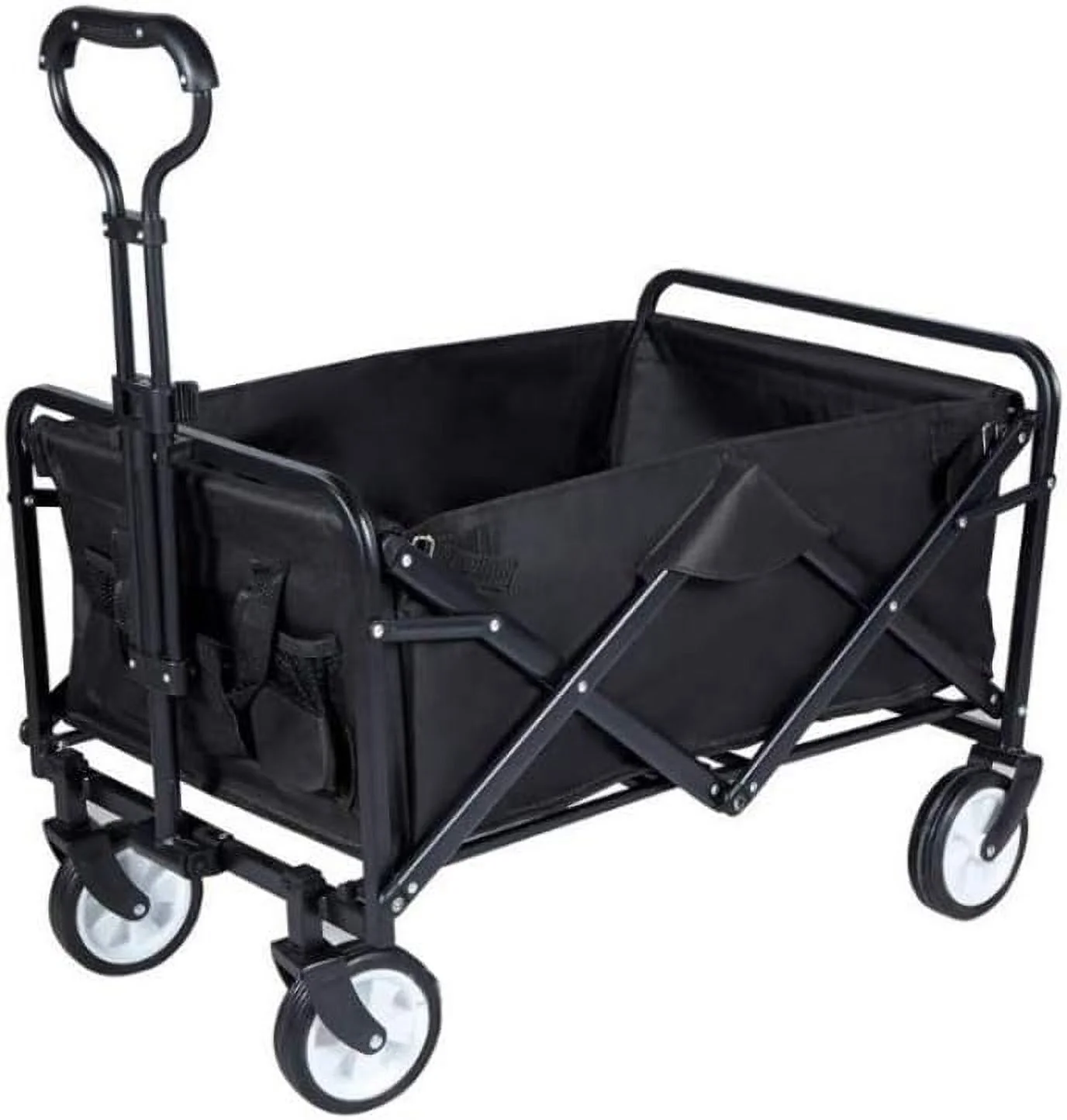 Collapsible Folding Wagon Cart With Wheels, Picnic Camping Cart Garden Beach Shopping Cart Wagon Outdoor Utility Wagon With Adjustable Handle For Park Beach Garden (Black)