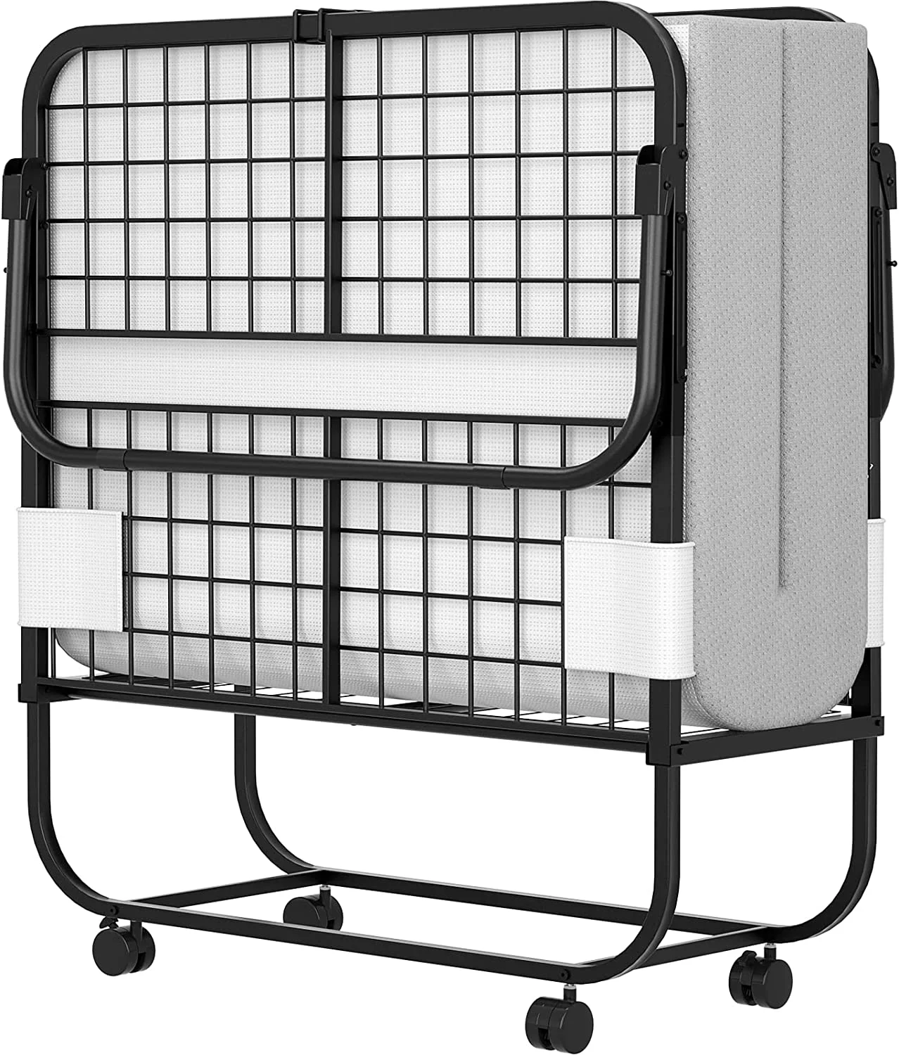 Folding Bed with Mattress  Portable Foldable Bed with  Cover  Rollaway Bed for Adults with Memory Foam Mattress and Metal Frame  Cot Size Extra Guest Bed on Wheels (75\u201D x 31\u201D)