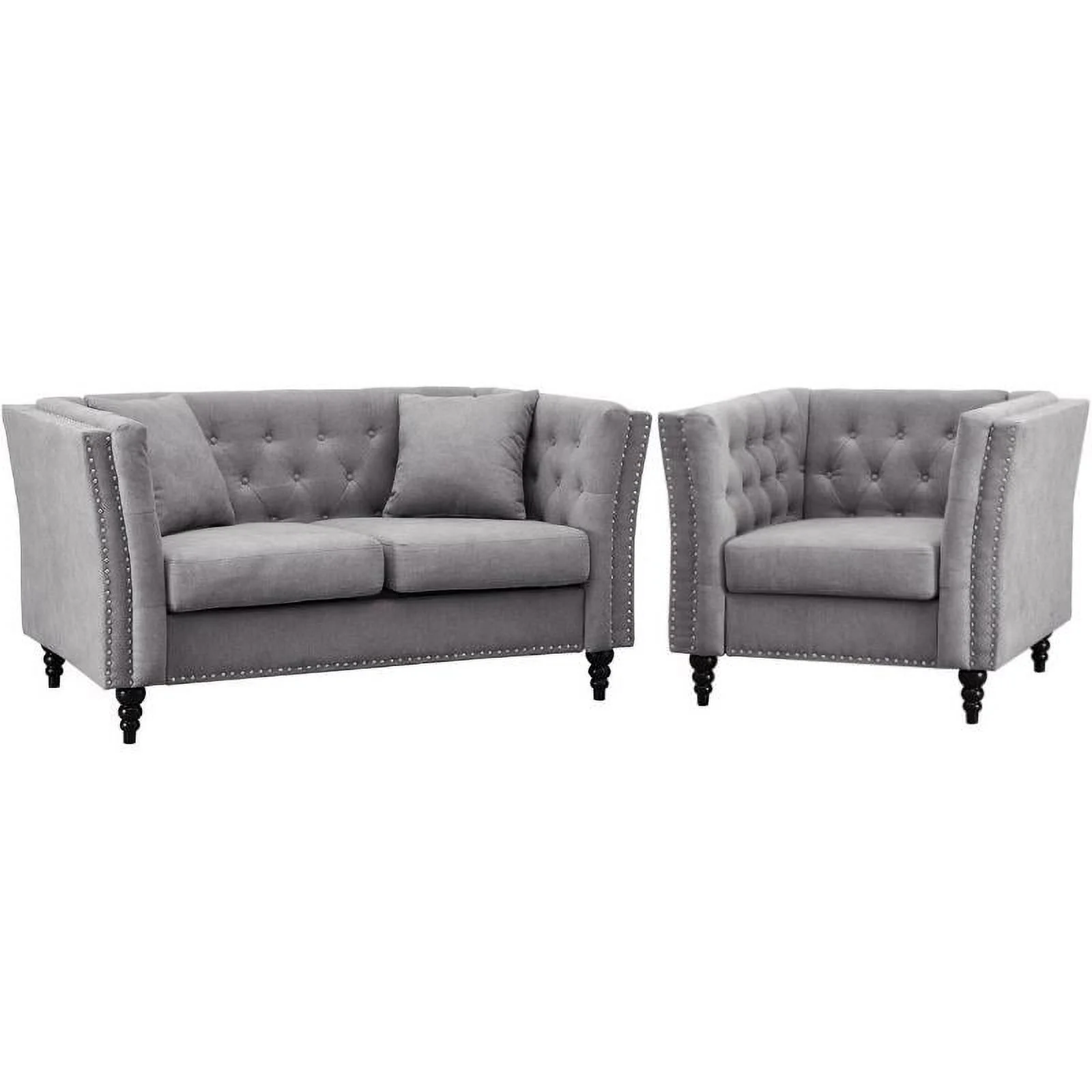 Home Square 2 Piece Set with Microfiber Living Room Loveseat and Chair in Gray