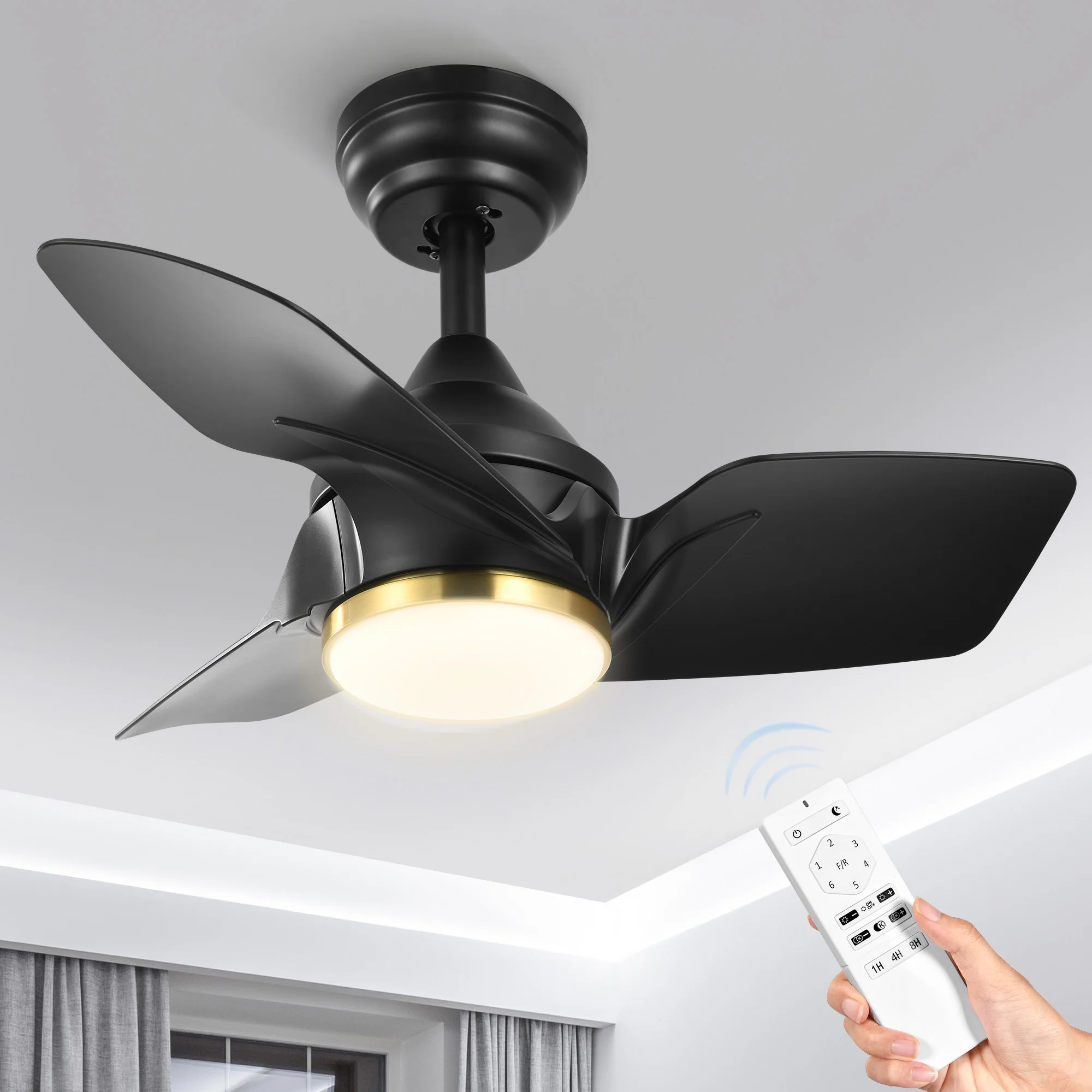 Dextrus 26in Black Ceiling Fans with Light and Remote, Dimmable Fanlight for Indoor Outdoor, Light Fan with Stepless Color Temperature, Memory Function, Night Light Mode,3 Blades