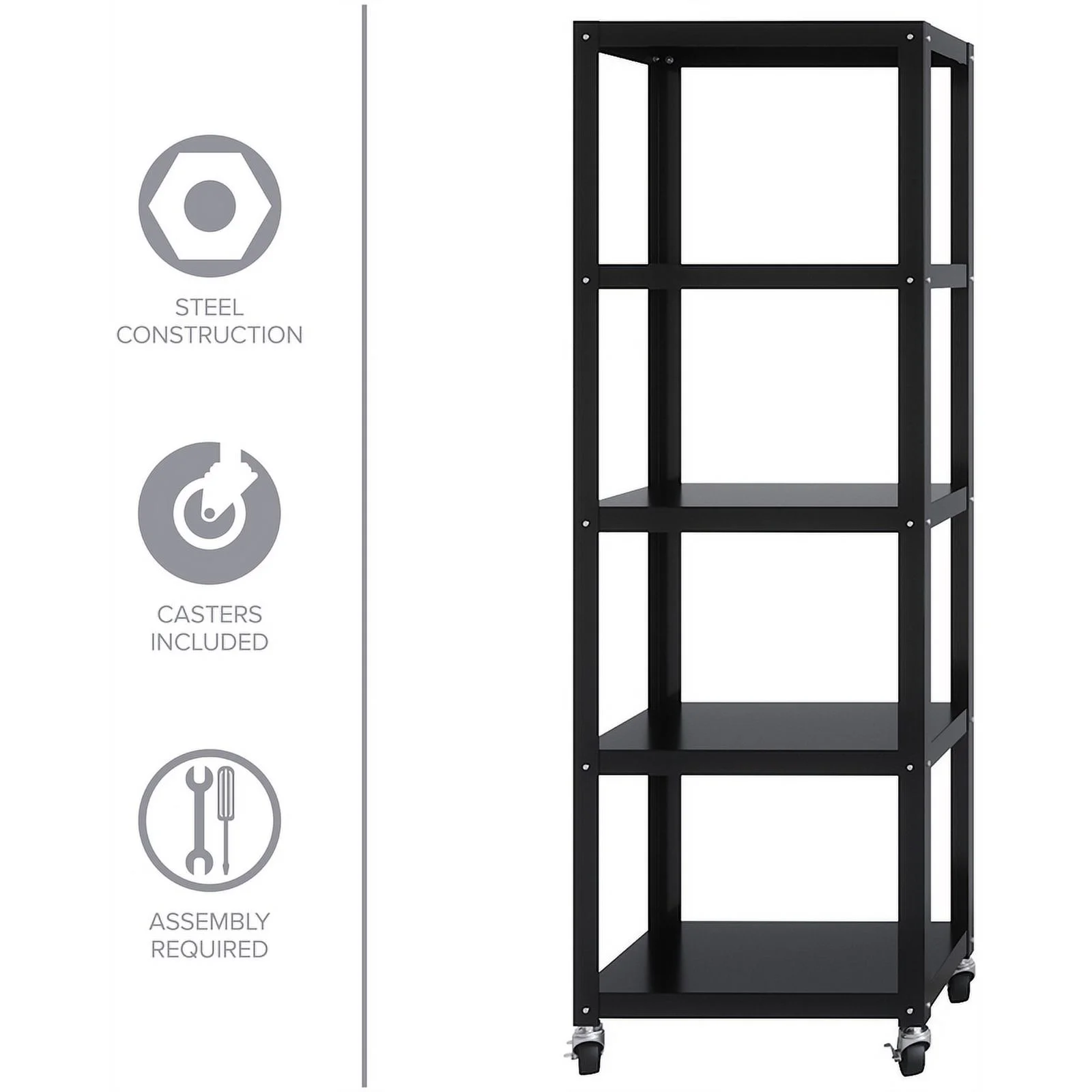 Pemberly Row 5-Shelf Steel Metal High Mobile Bookcase in Black