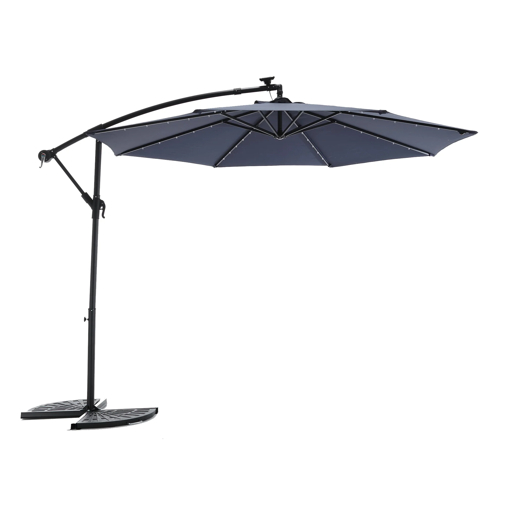 Villeston 10 FT Patio Beach Outdoor Solar Umbrella, Offset Cantilever Umbrella with 40 Solar LED Lights,Navy