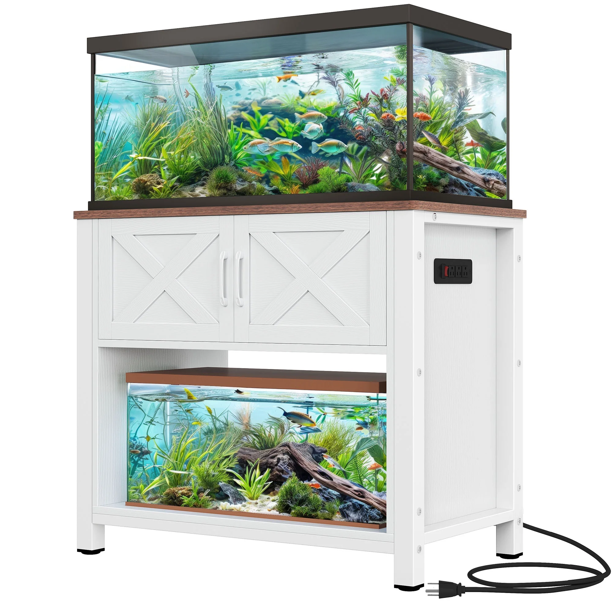 Dextrus Heavy Duty Metal Aquarium Stand with Power Outlets, 40-55 Gallon Fish Tank Stand, Turtle Tank, Reptile Terrarium with Cabinet, 670LBS Capacity-White
