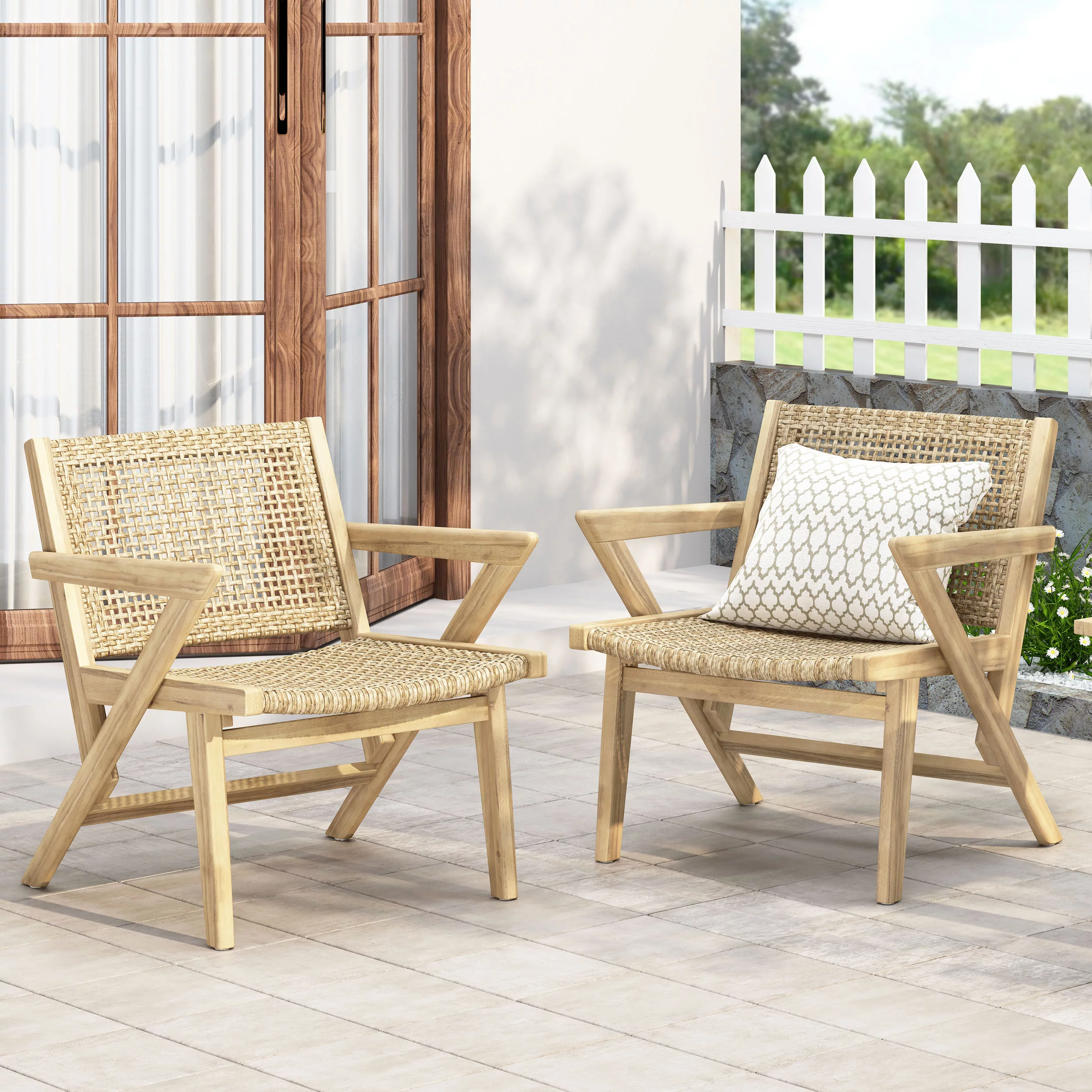 Noble House Outdoor Dining Chair - Polyethylene - Set of 2 - Light Brown