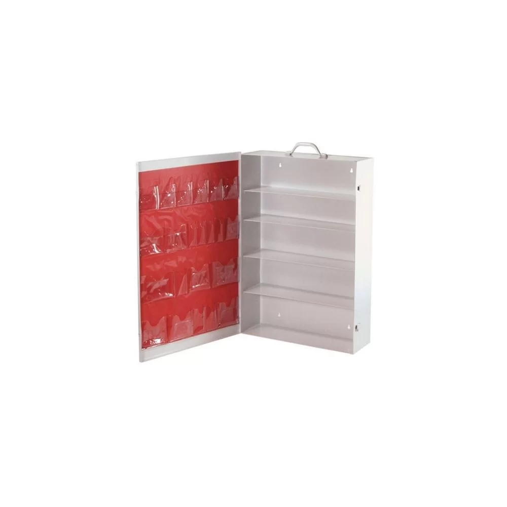 Medique Empty Five Shelf Cabinet with Door Pouch First Aid Metal Cabinet, Wall Mount, White, 26