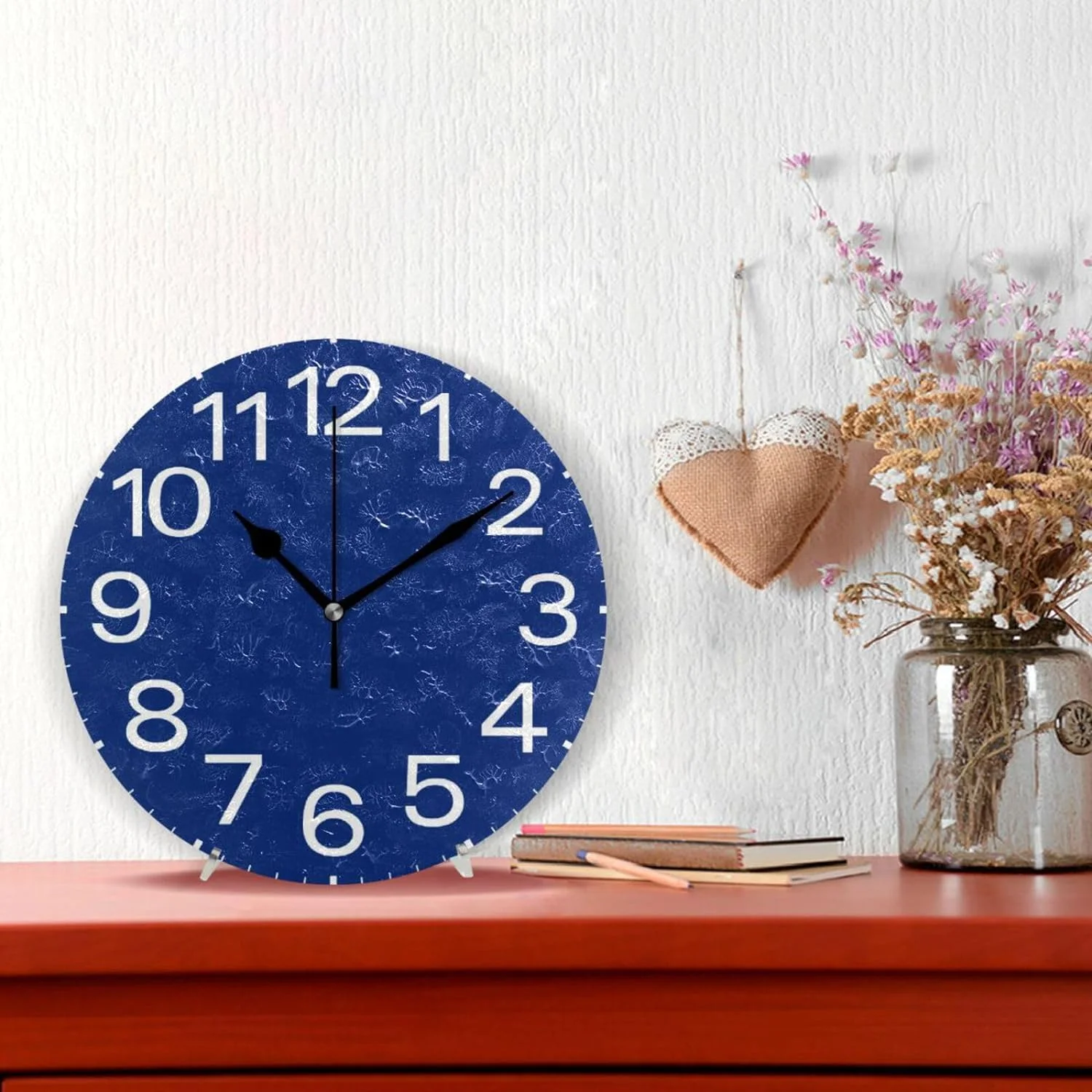Hyjoy Dark Blue Wall Clock,Silent Non Ticking 10 Inch Battery Operated Round Wall Clocks for Kitchen,Home,Bedrooms,Office Decor