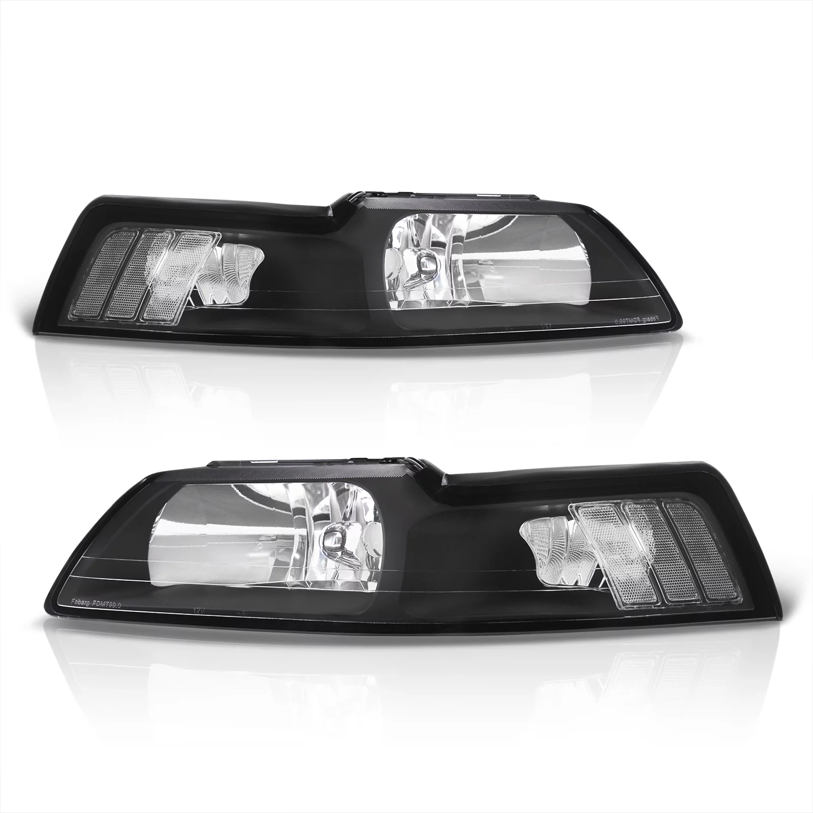AJP Distributors Black Housing Clear Reflectors Signal Headlights Driving Lights Bumper Lamps Assembly Compatible/Replacement For Ford Mustang GT SN95 1999 2000 2001 2002 2003 2004 99 00 01 02 03 04