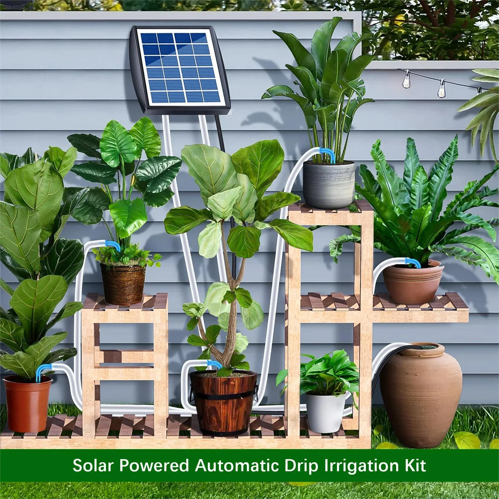 Solar Automatic Drip Irrigation Kit System, Solar Auto Watering Gardening System for 10-15 Potted Plants with Anti-Siphoning Device & 1-600s Timer Modes for Outdoor